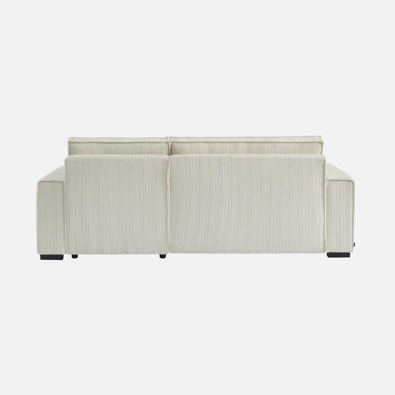 Canapé d'angle convertible réversible 3 places velours côtelé grosse côte blanc crème  Photo5