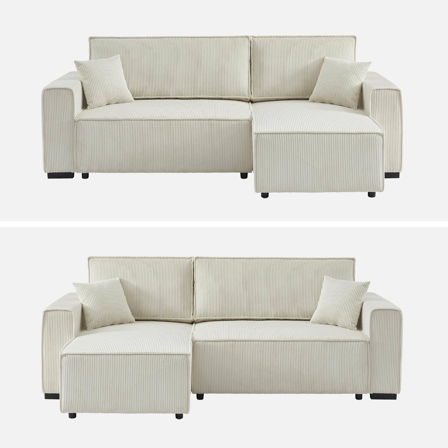 3-Sitzer Ecksofa mit cremefarbenem Cordbezug, Schlaffunktion und beidseitig montierbarer Recamiere - Feel,sweeek,Photo4