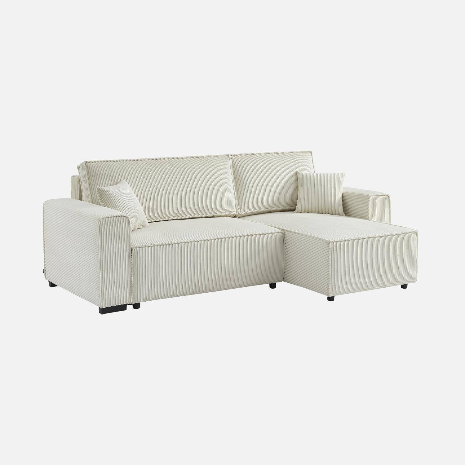 3-Sitzer Ecksofa mit cremefarbenem Cordbezug, Schlaffunktion und beidseitig montierbarer Recamiere - Feel,sweeek,Photo3