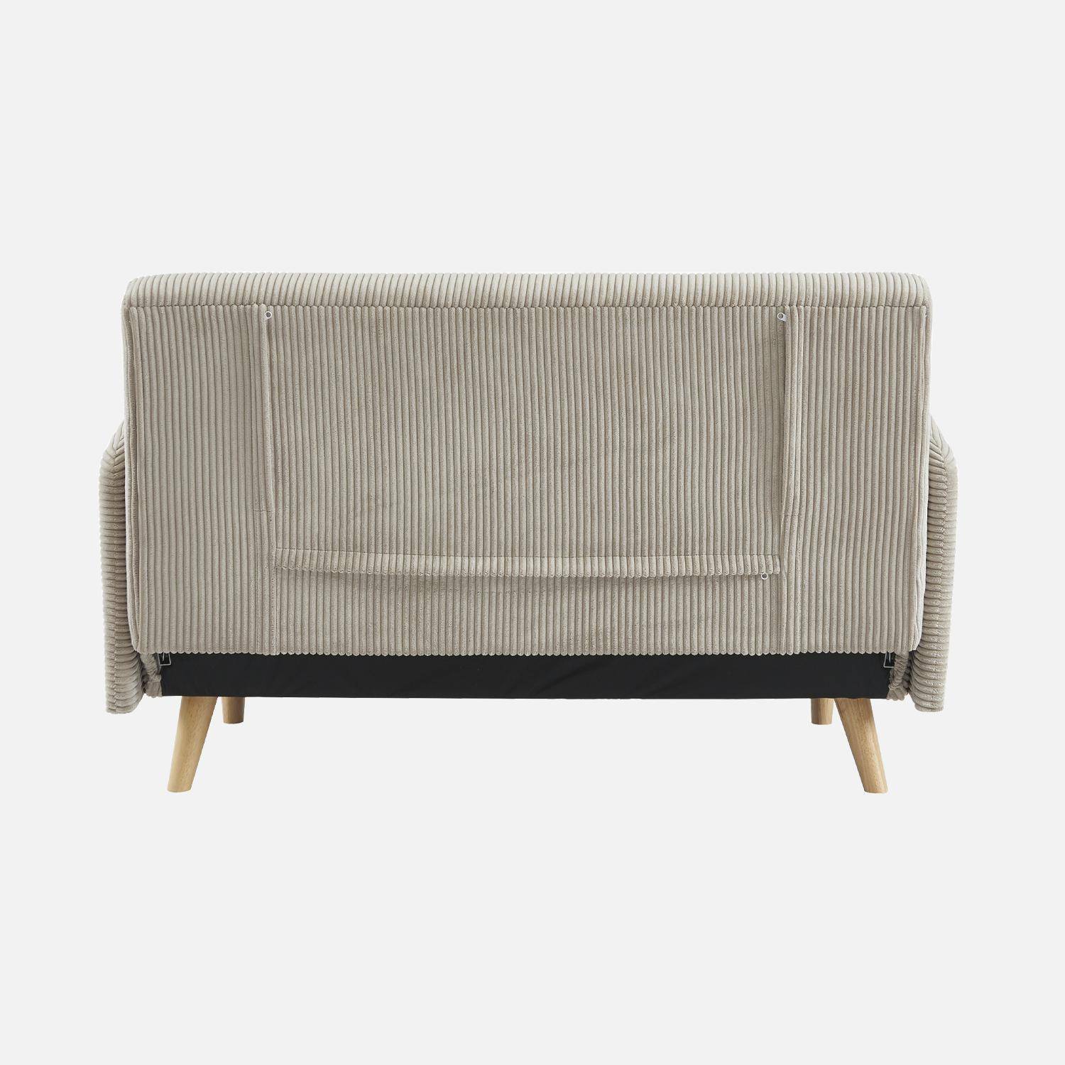Skandinavisches 2-Sitzer-Sofa mit graubeigem Cordbezug, Holzfüßen und verstellbarer Rückenlehne - Panam,sweeek,Photo5