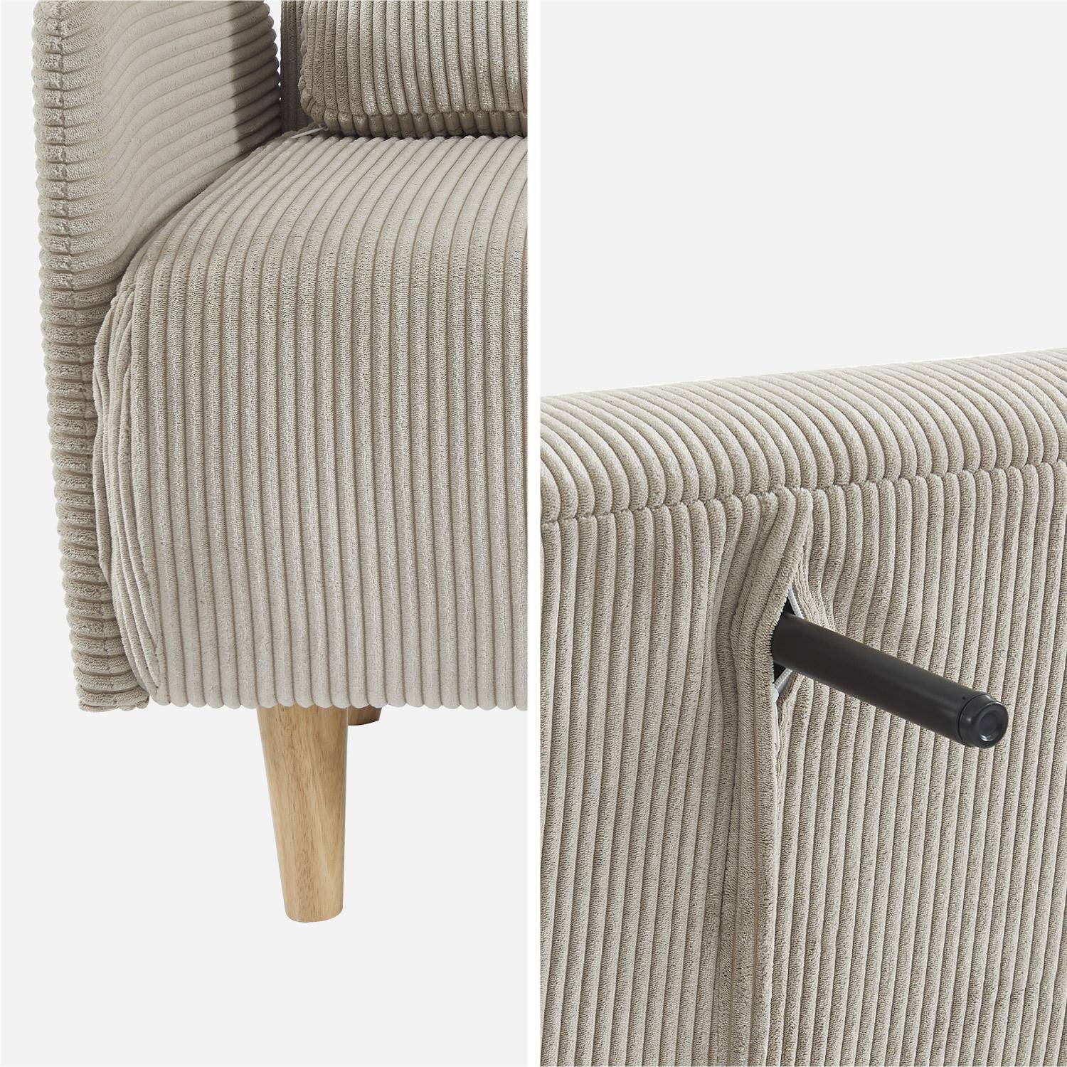 Skandinavisches 2-Sitzer-Sofa mit graubeigem Cordbezug, Holzfüßen und verstellbarer Rückenlehne - Panam,sweeek,Photo6