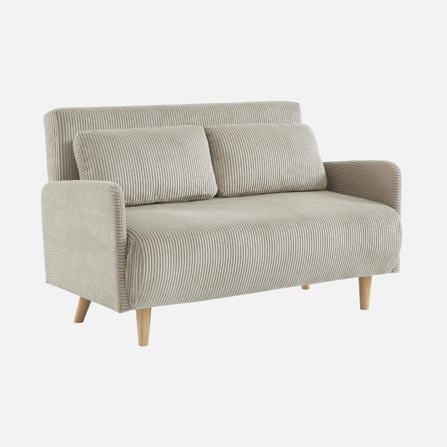 Canapé convertible en velours côtelé - Panam - 2 places scandinave, pieds bois, beige/greige, banquette, dossier inclinable,sweeek,Photo4