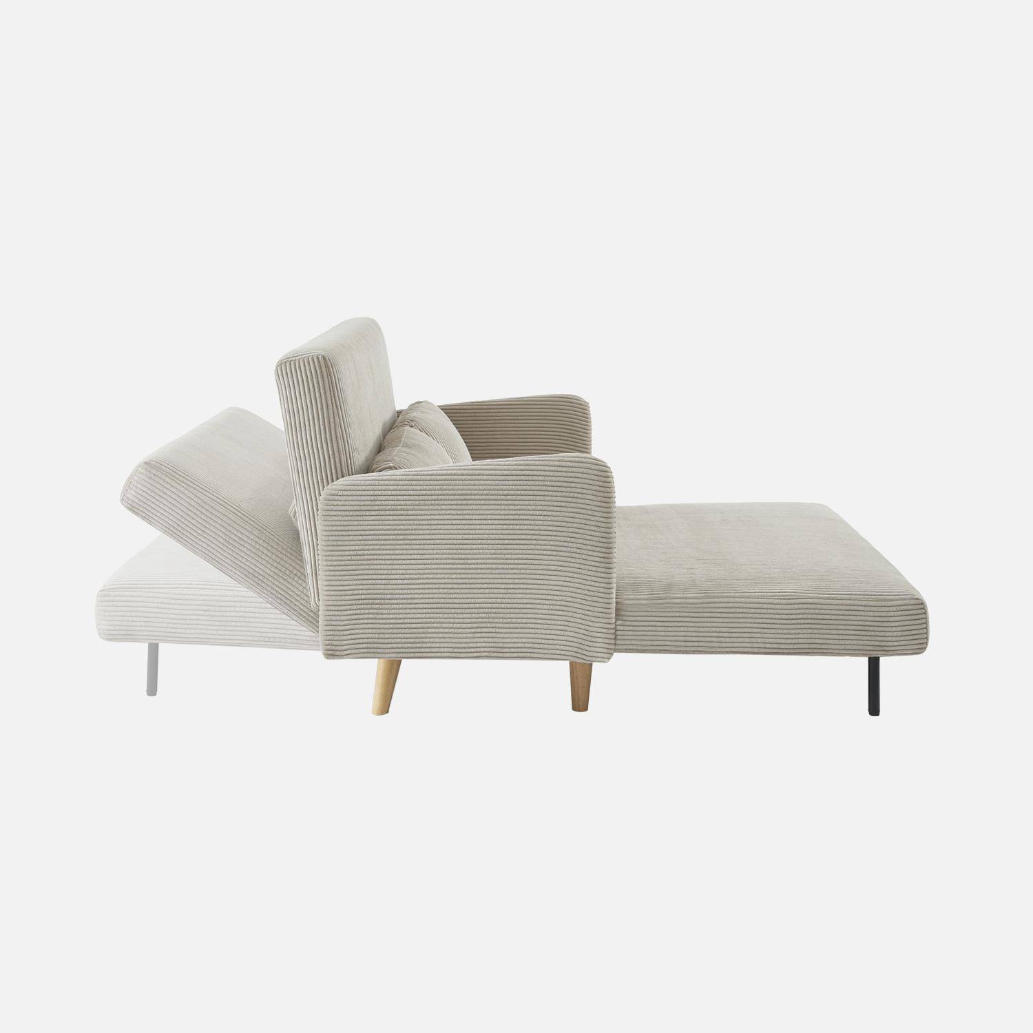 Skandinavisches 2-Sitzer-Sofa mit graubeigem Cordbezug, Holzfüßen und verstellbarer Rückenlehne - Panam Photo4