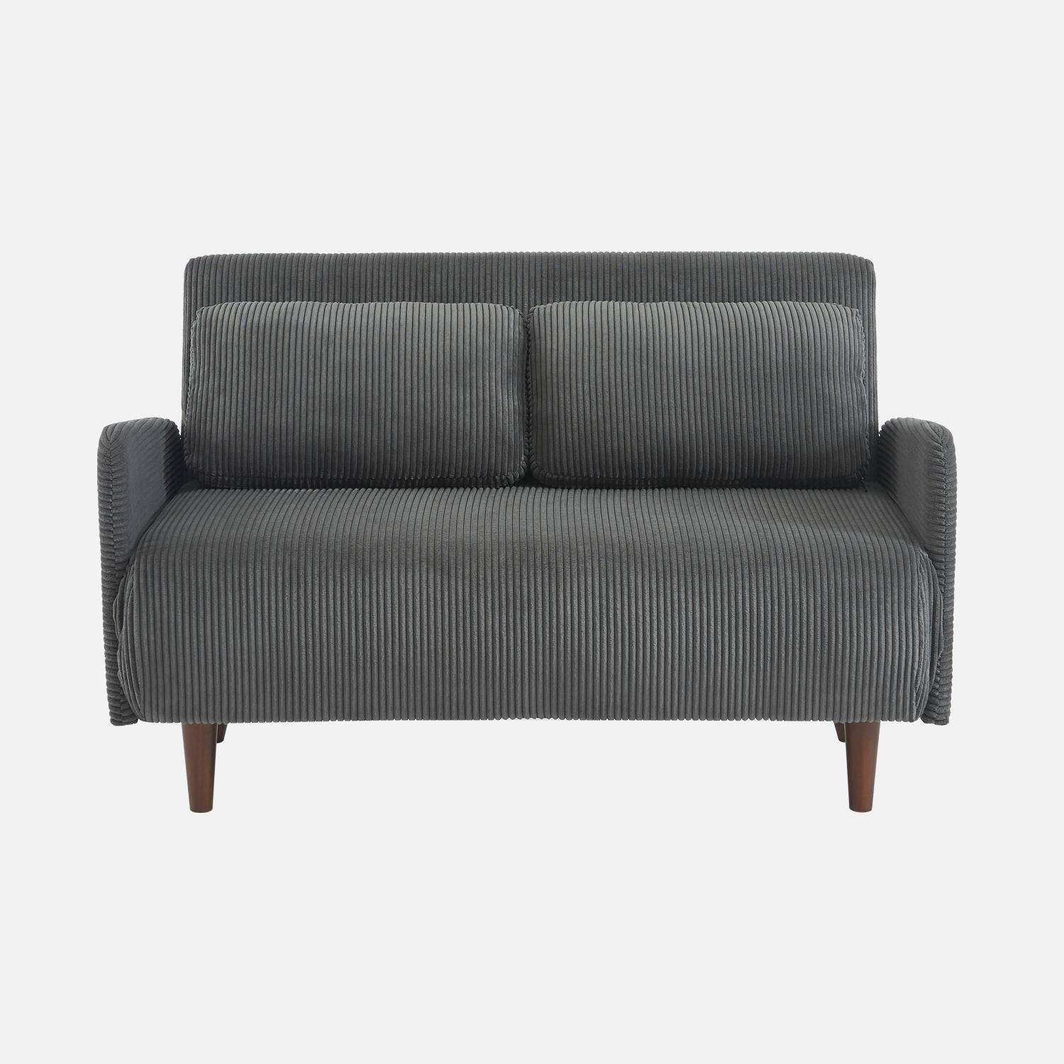 Skandinavisches 2-Sitzer-Sofa mit dunkelgrauem Cordbezug, Holzfüßen und verstellbarer Rückenlehne - Panam Photo4