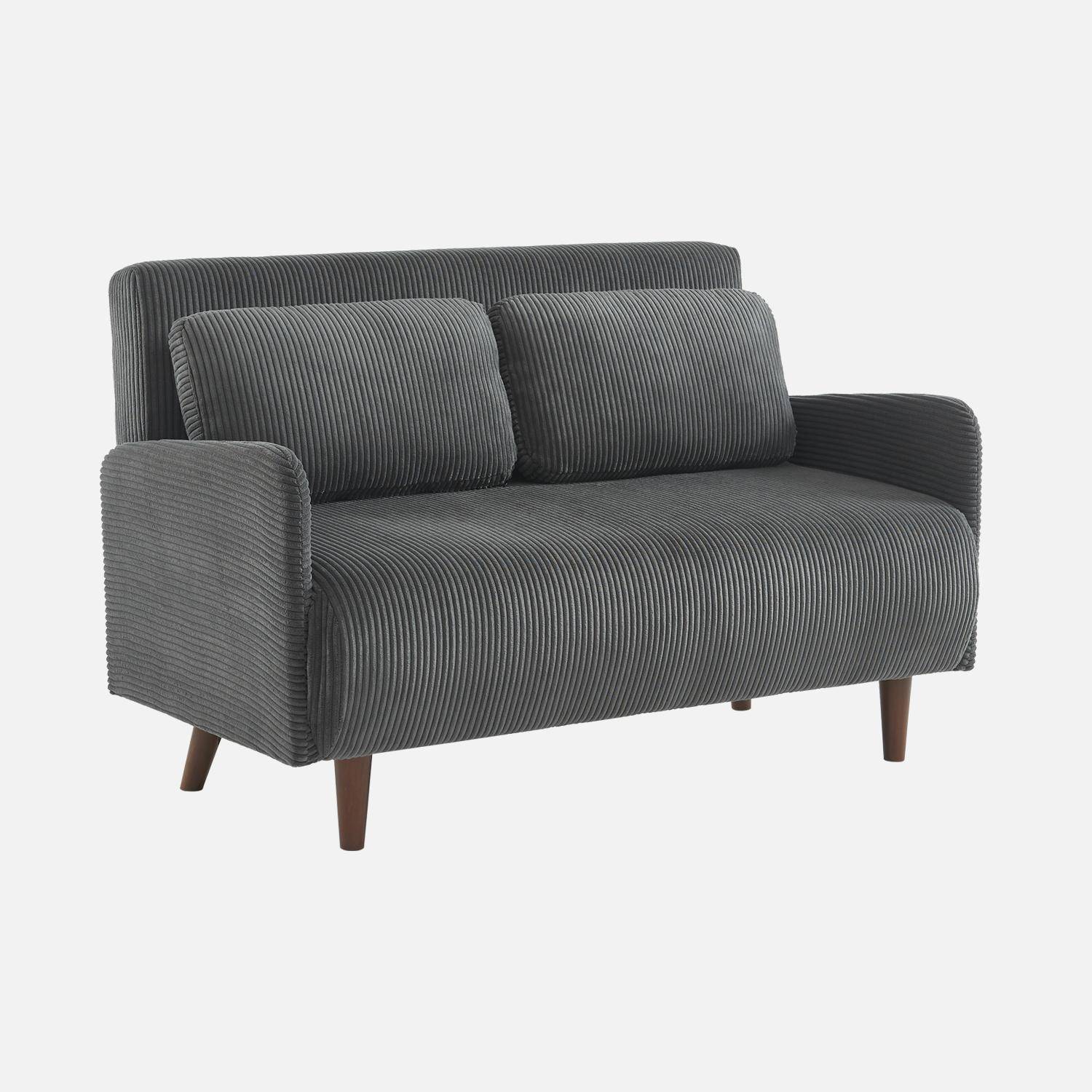Skandinavisches 2-Sitzer-Sofa mit dunkelgrauem Cordbezug, Holzfüßen und verstellbarer Rückenlehne - Panam Photo3