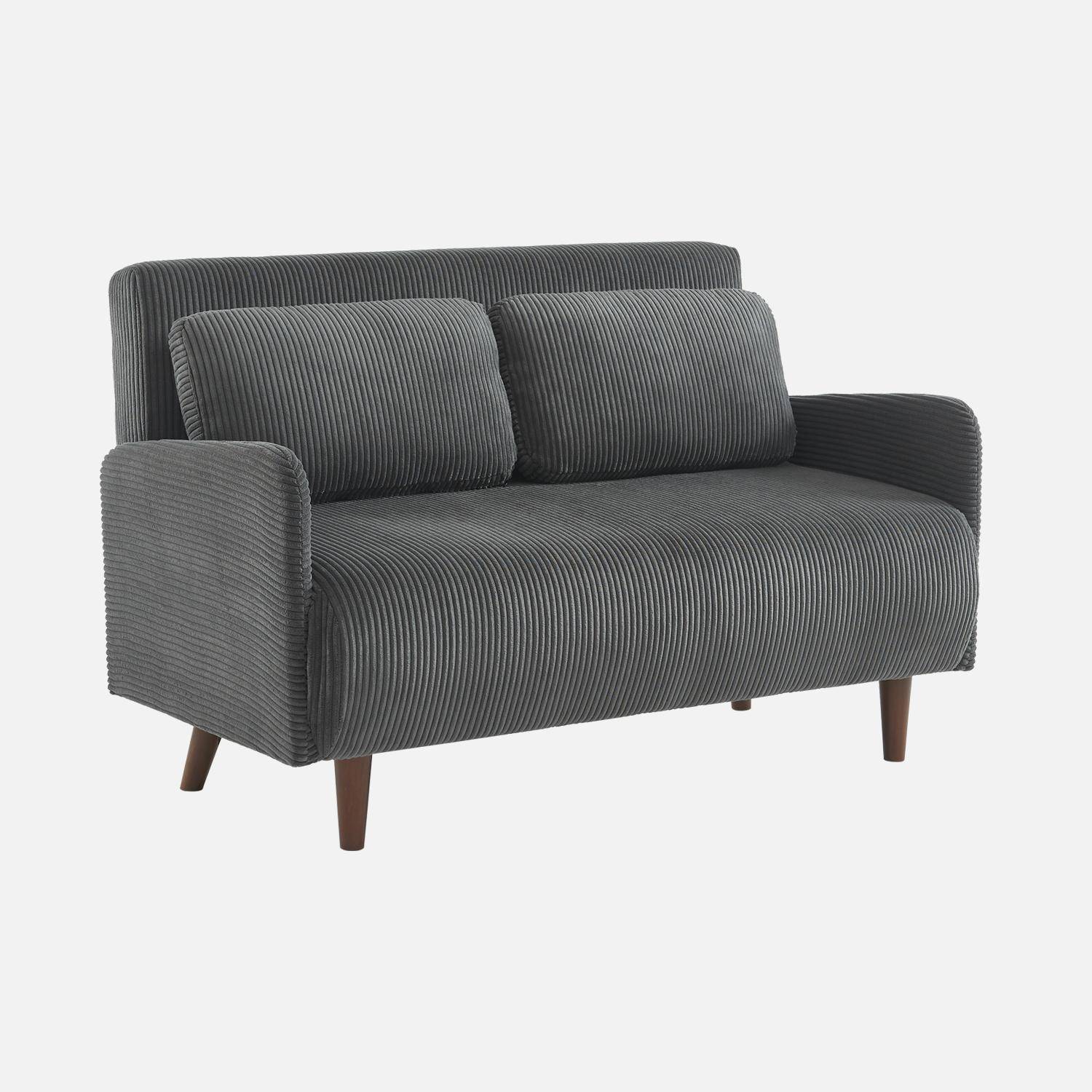 Divano letto in velluto a coste con gambe in legno, 2 posti Grigio scuro - 131x75x81 cm,sweeek,Photo4