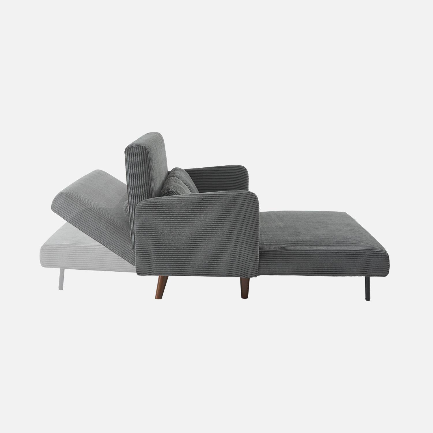 Skandinavisches 2-Sitzer-Sofa mit dunkelgrauem Cordbezug, Holzfüßen und verstellbarer Rückenlehne - Panam,sweeek,Photo5