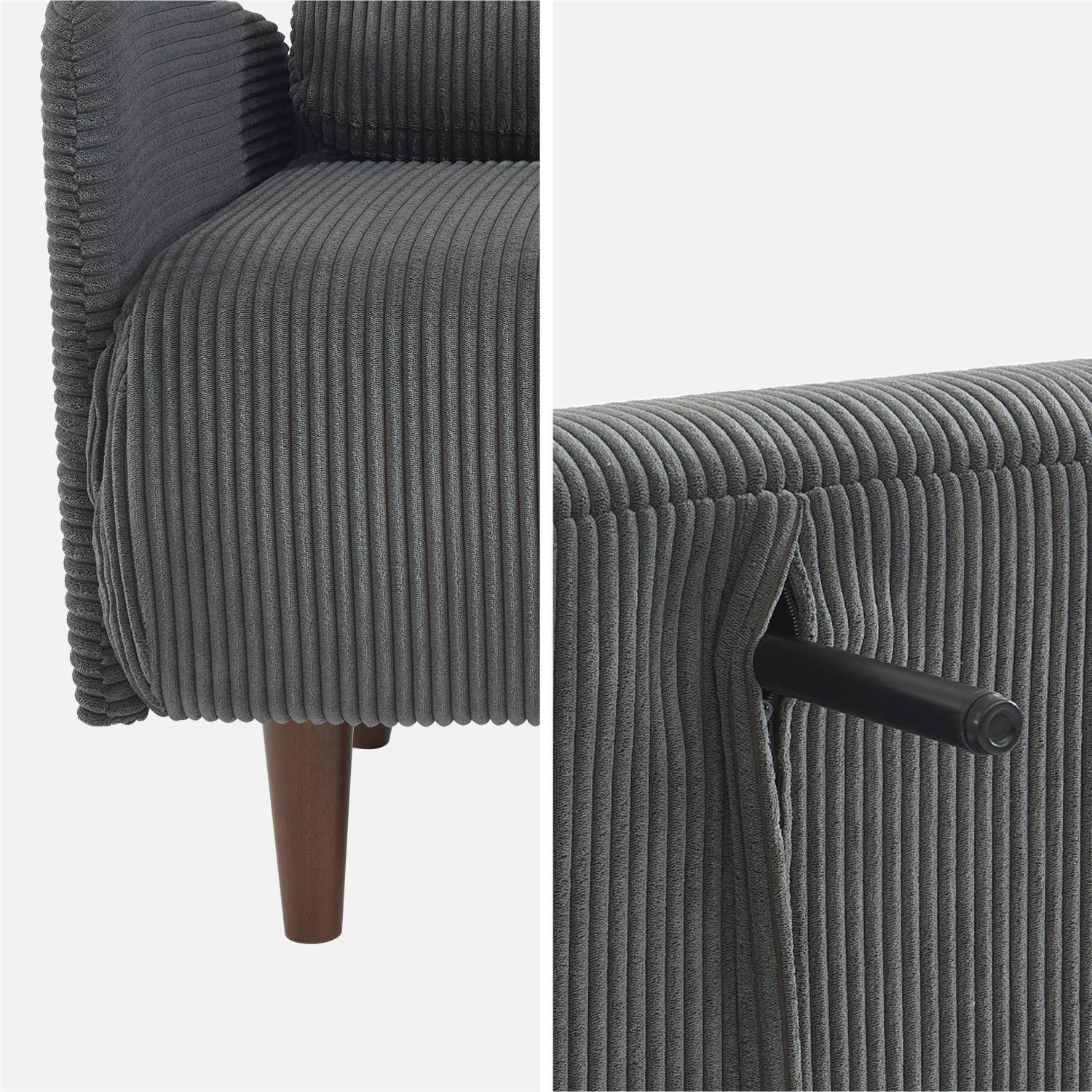 Skandinavisches 2-Sitzer-Sofa mit dunkelgrauem Cordbezug, Holzfüßen und verstellbarer Rückenlehne - Panam Photo7
