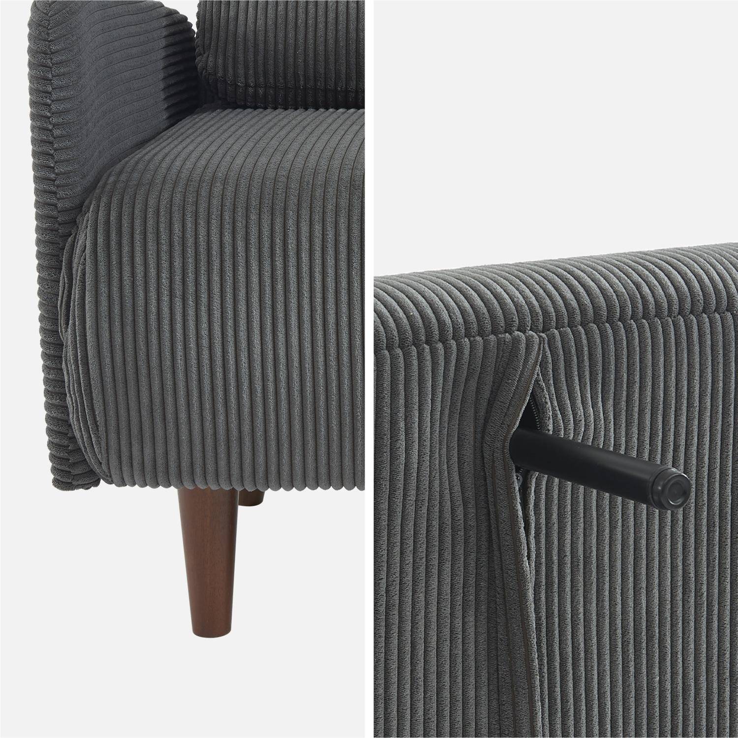Divano letto in velluto a coste con gambe in legno, 2 posti Grigio scuro - 131x75x81 cm,sweeek,Photo5