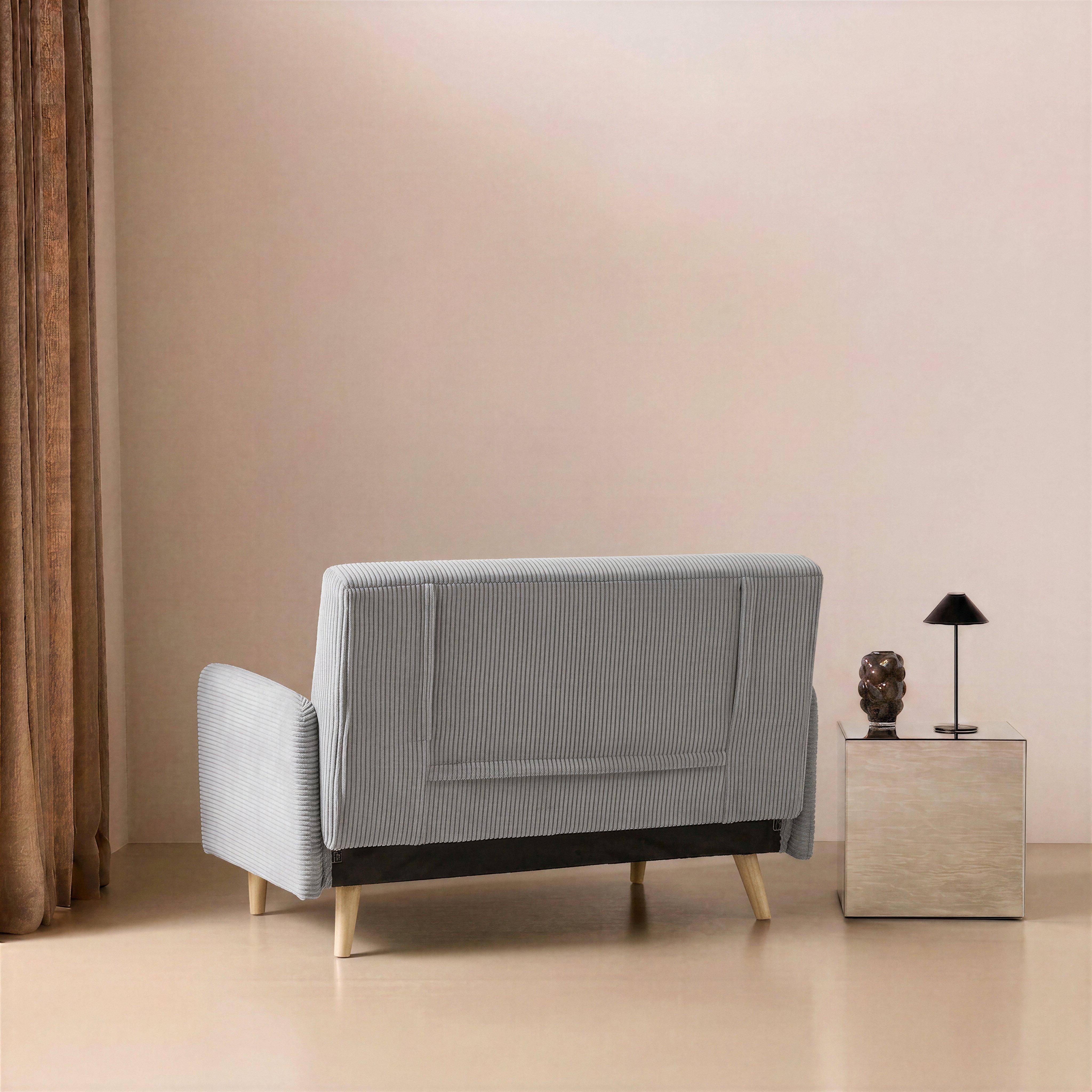 Divano letto in velluto a coste con gambe in legno, 2 posti Grigio chiaro - 131x75x81 cm,sweeek,Photo3