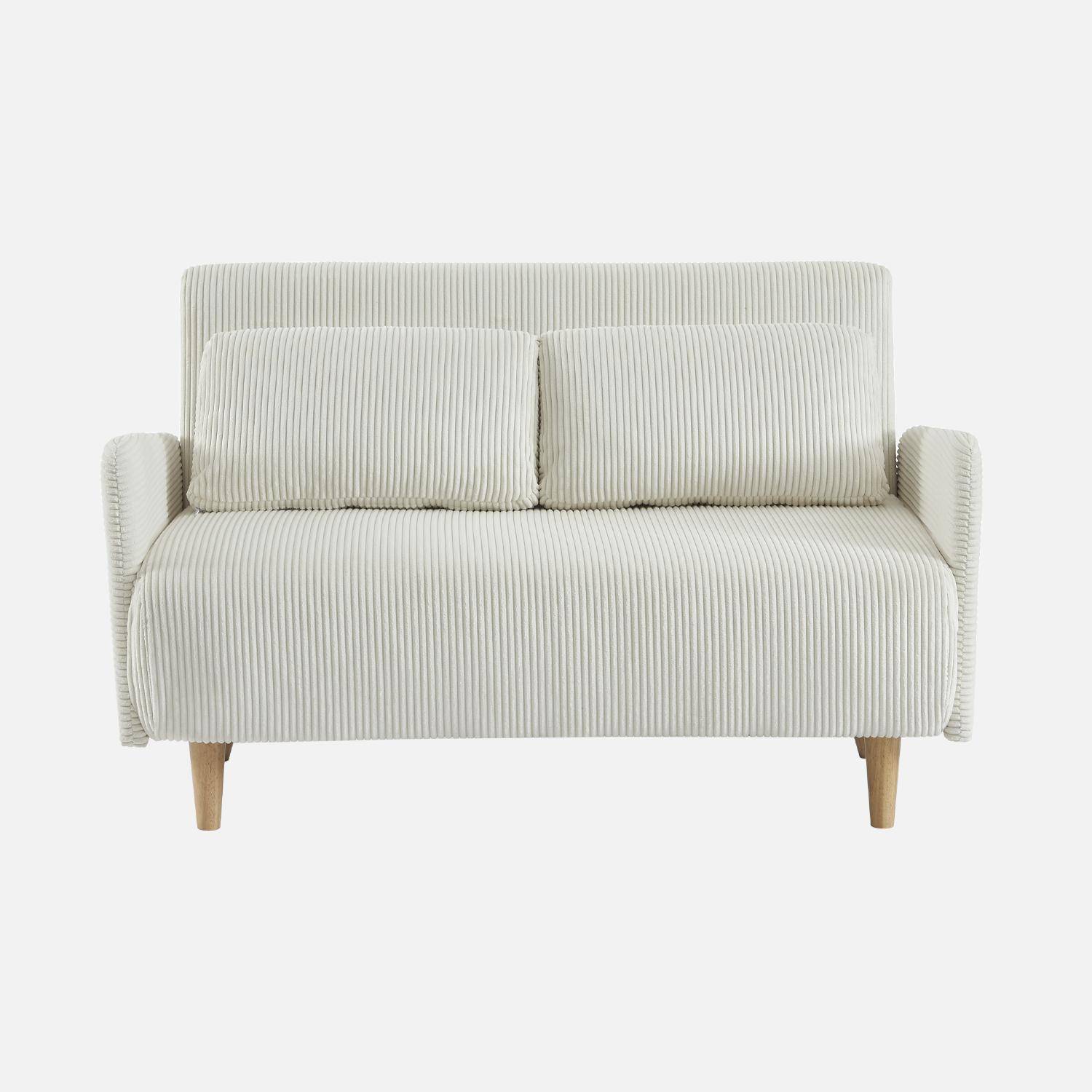 Skandinavisches 2-Sitzer-Sofa mit weißem Cordbezug, Holzfüßen und verstellbarer Rückenlehne - Panam Photo4