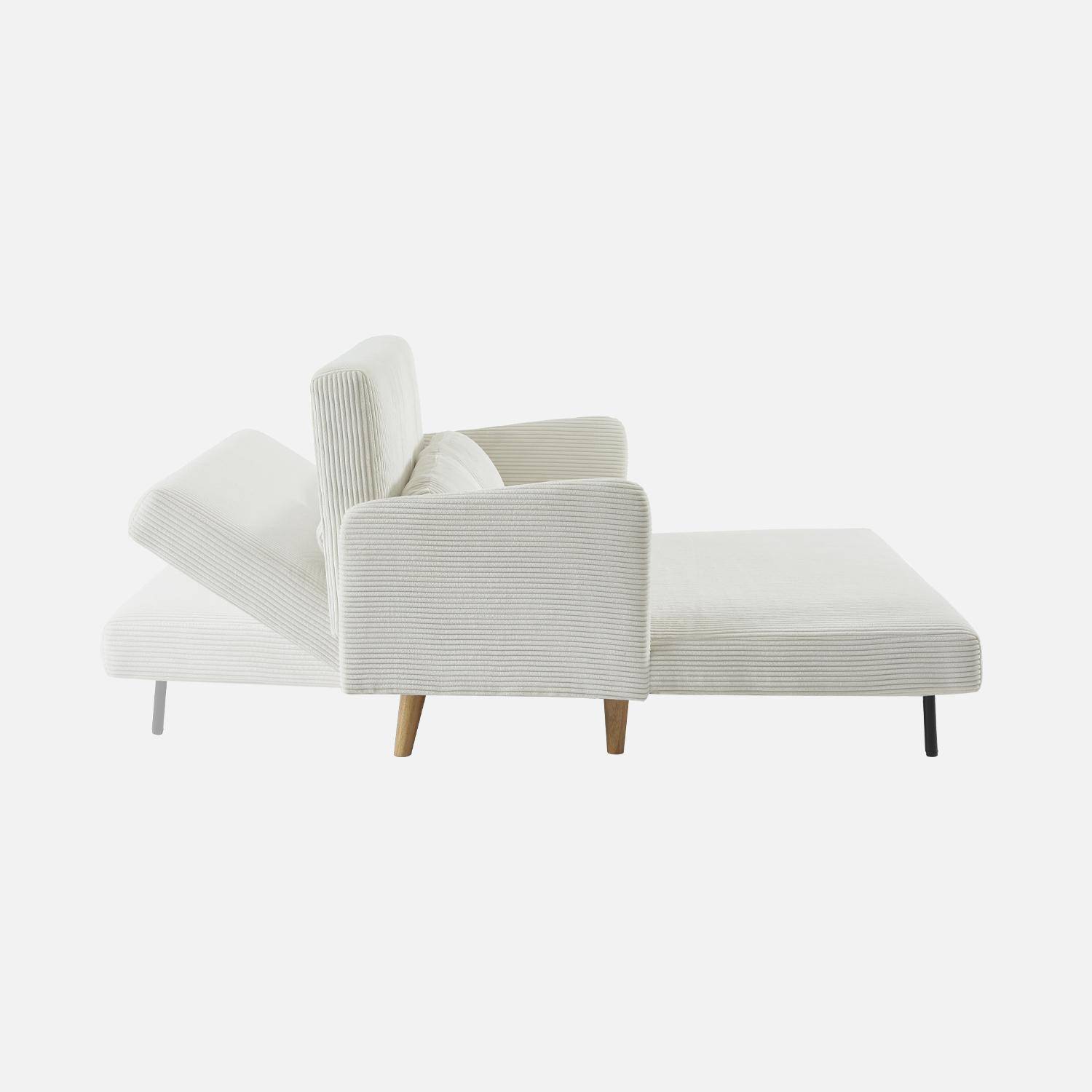 Skandinavisches 2-Sitzer-Sofa mit weißem Cordbezug, Holzfüßen und verstellbarer Rückenlehne - Panam Photo5