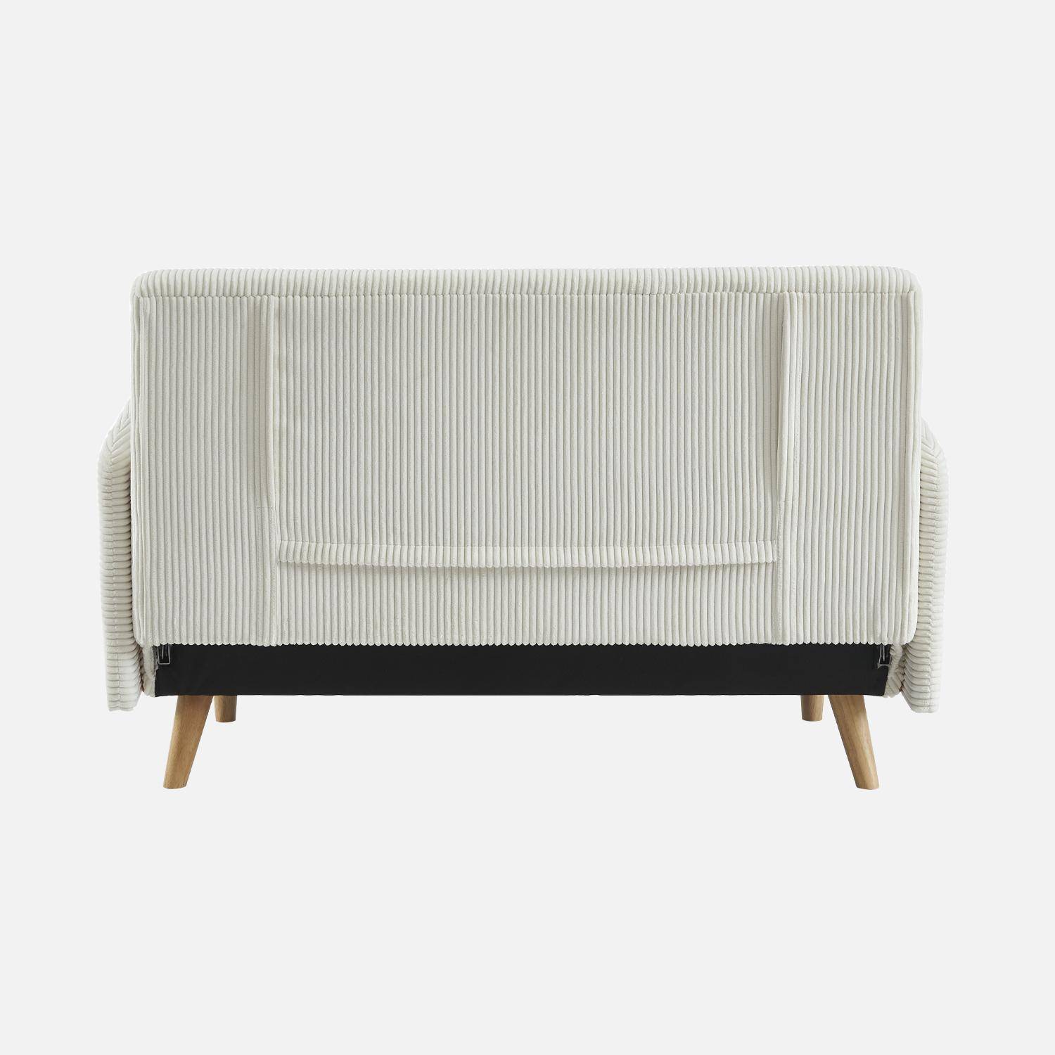 Skandinavisches 2-Sitzer-Sofa mit weißem Cordbezug, Holzfüßen und verstellbarer Rückenlehne - Panam Photo6