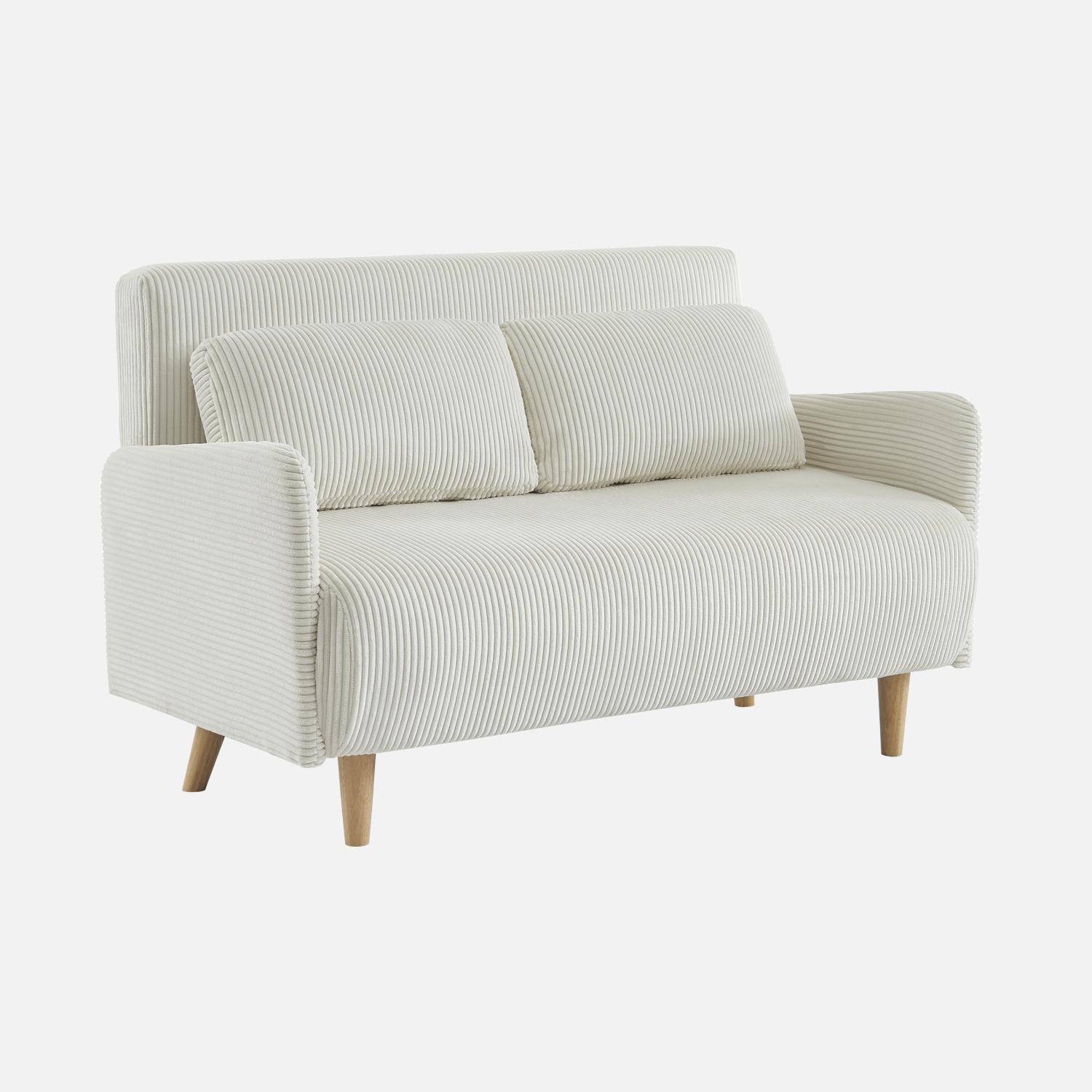 Skandinavisches 2-Sitzer-Sofa mit weißem Cordbezug, Holzfüßen und verstellbarer Rückenlehne - Panam Photo3