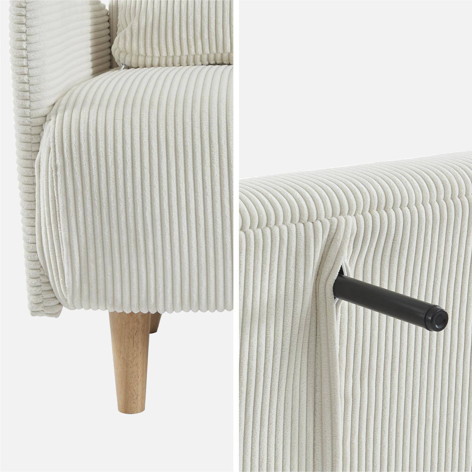 Skandinavisches 2-Sitzer-Sofa mit weißem Cordbezug, Holzfüßen und verstellbarer Rückenlehne - Panam Photo7