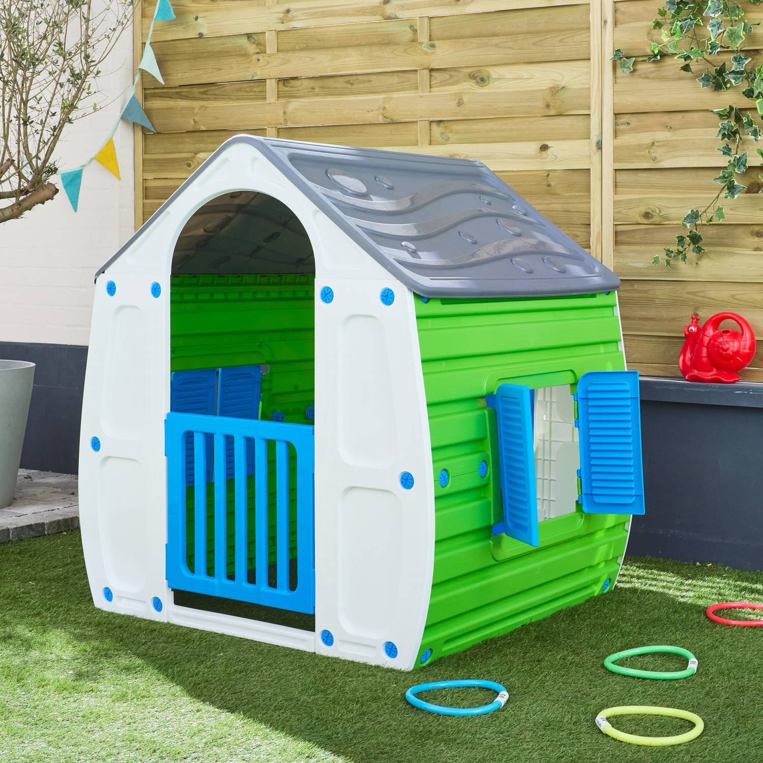 Farbenfrohes Spielhaus aus Kunststoff für Kinder,  L 102 x B 90 x H 109 cm - Lou Photo2