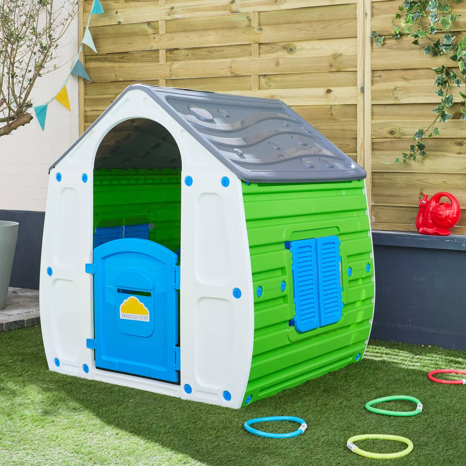 Farbenfrohes Spielhaus aus Kunststoff für Kinder,  L 102 x B 90 x H 109 cm - Lou Photo1