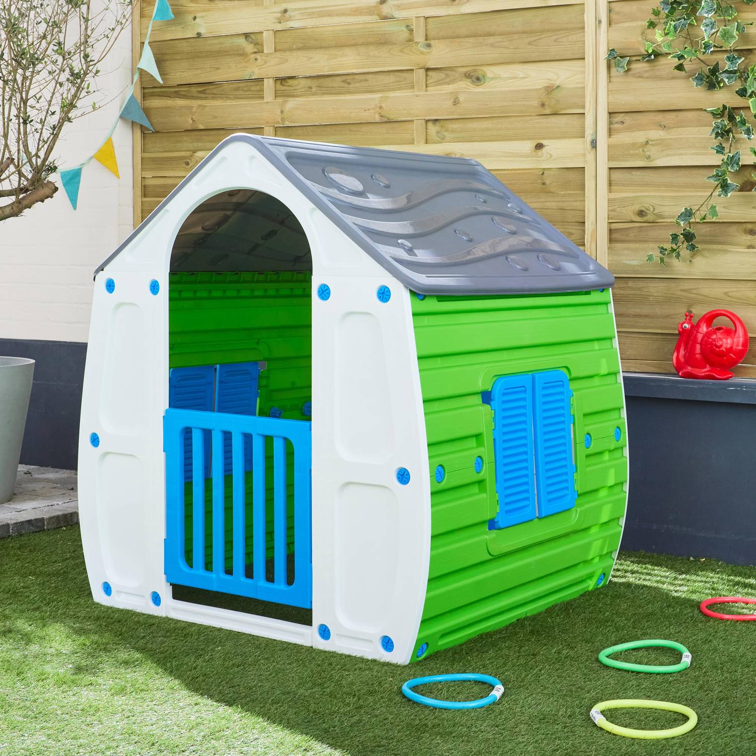 Farbenfrohes Spielhaus aus Kunststoff für Kinder,  L 102 x B 90 x H 109 cm - Lou Photo3