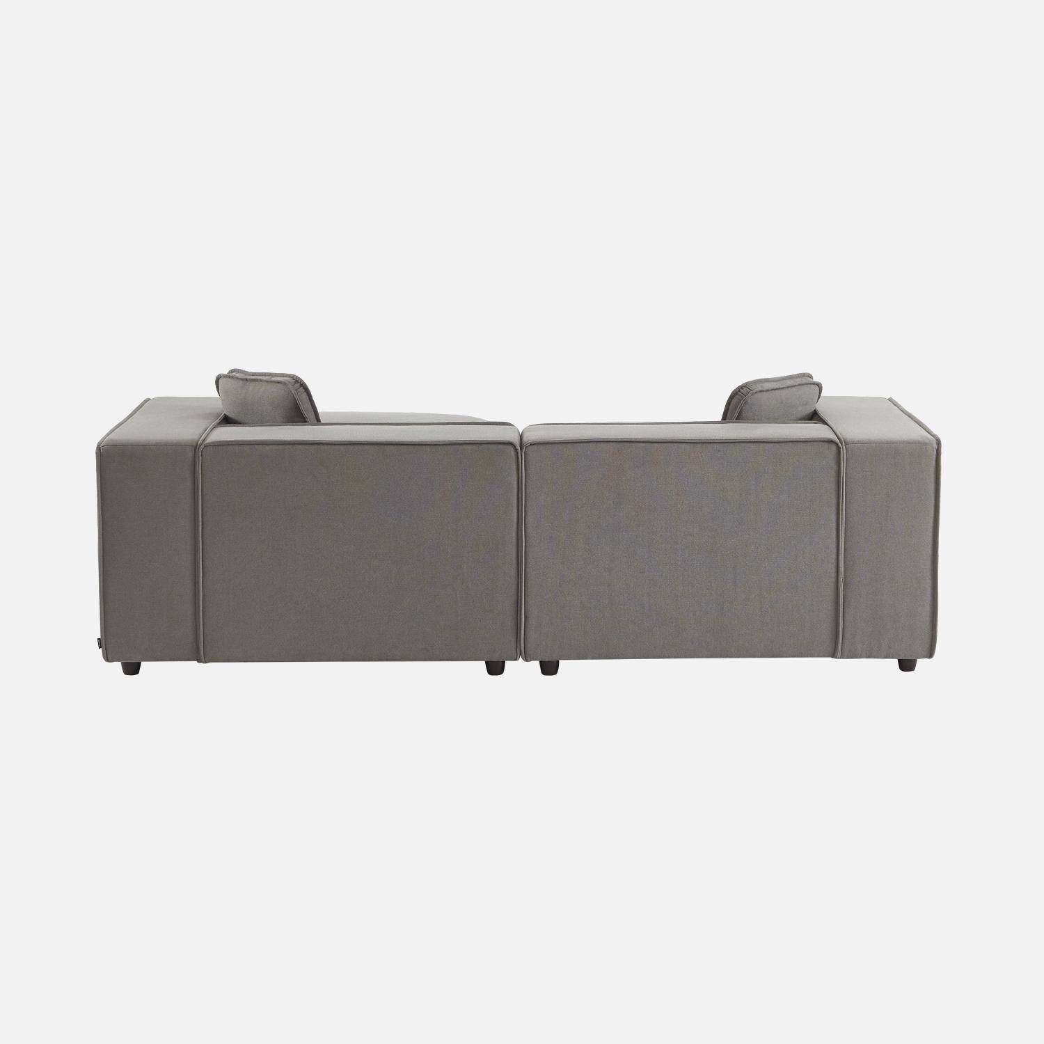 Canapé modulable en tissu gris, 2-3 places déperlant, 2 corners + 1 pouf  Photo7