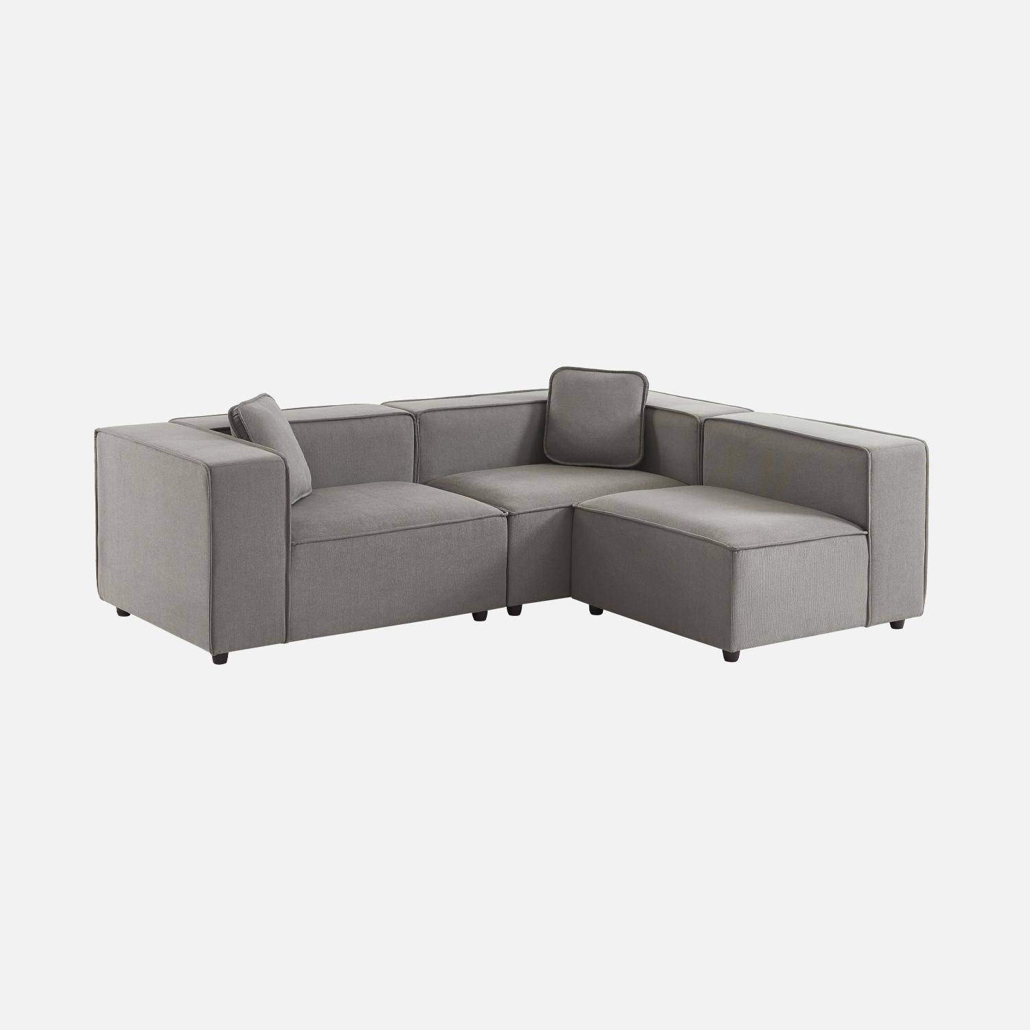 Canapé modulable, tissu déperlant, 3 places, 2 corners + 1 fauteuil,sweeek,Photo3