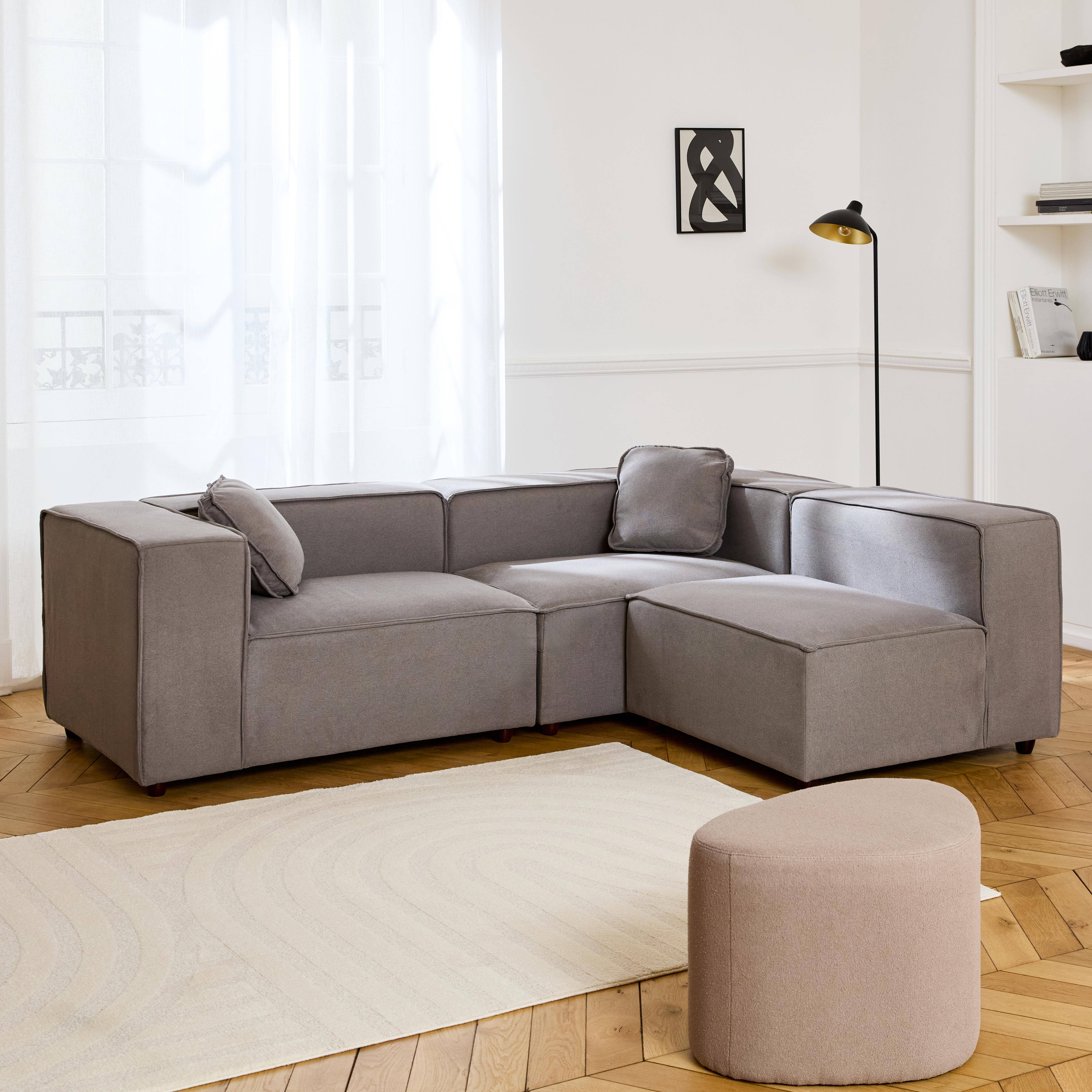 Canapé modulable, tissu déperlant, 3 places, 2 corners + 1 fauteuil,sweeek,Photo2