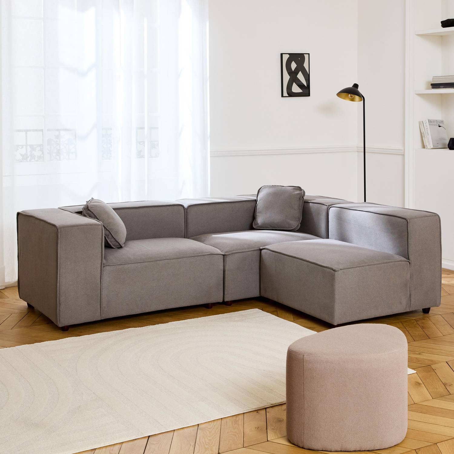 Canapé modulable, tissu déperlant, 3 places, 2 corners + 1 fauteuil Photo2