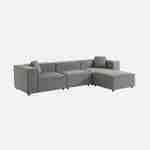 Canapé modulable tissu gris 3-4 places déperlant, 2 corners + 1 assise + 1 pouf Photo3