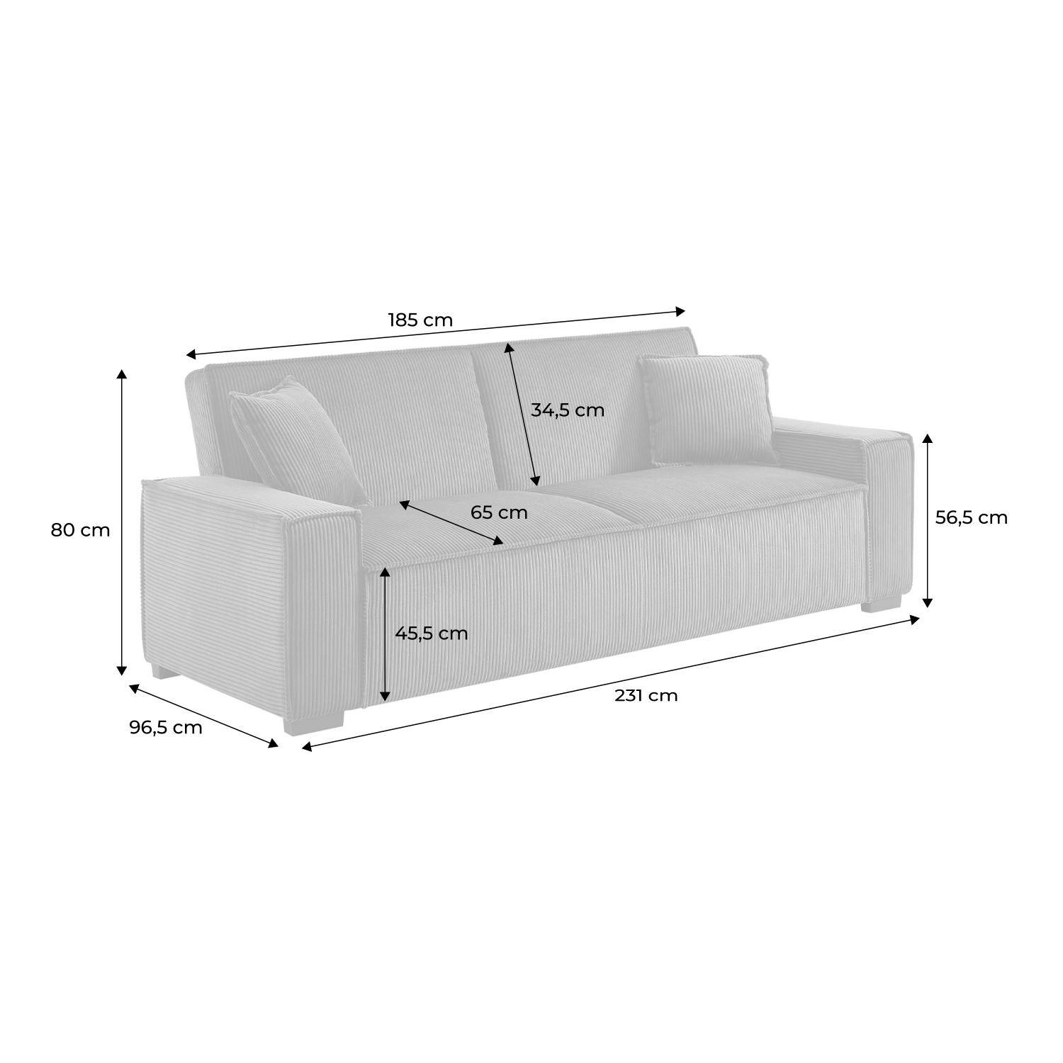 Canapé convertible 3 places gris foncé velours côtelé L 231 x P 96,5 x H 80cm Photo9