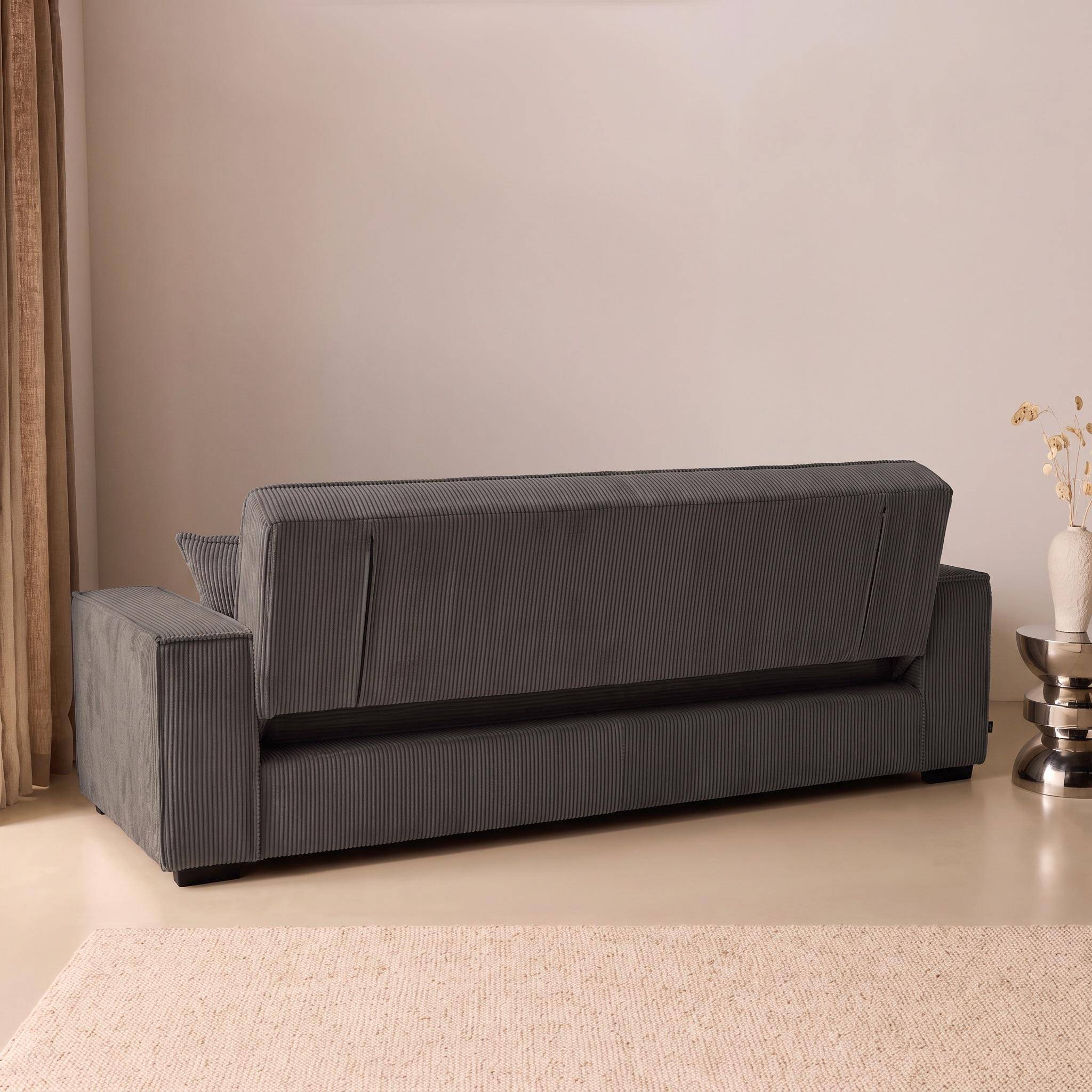 Schlafsofa 3-Sitzer mit dunkelgrauem Cordbezug B 231 x T 96,5 x H 80 cm - Feel Photo6