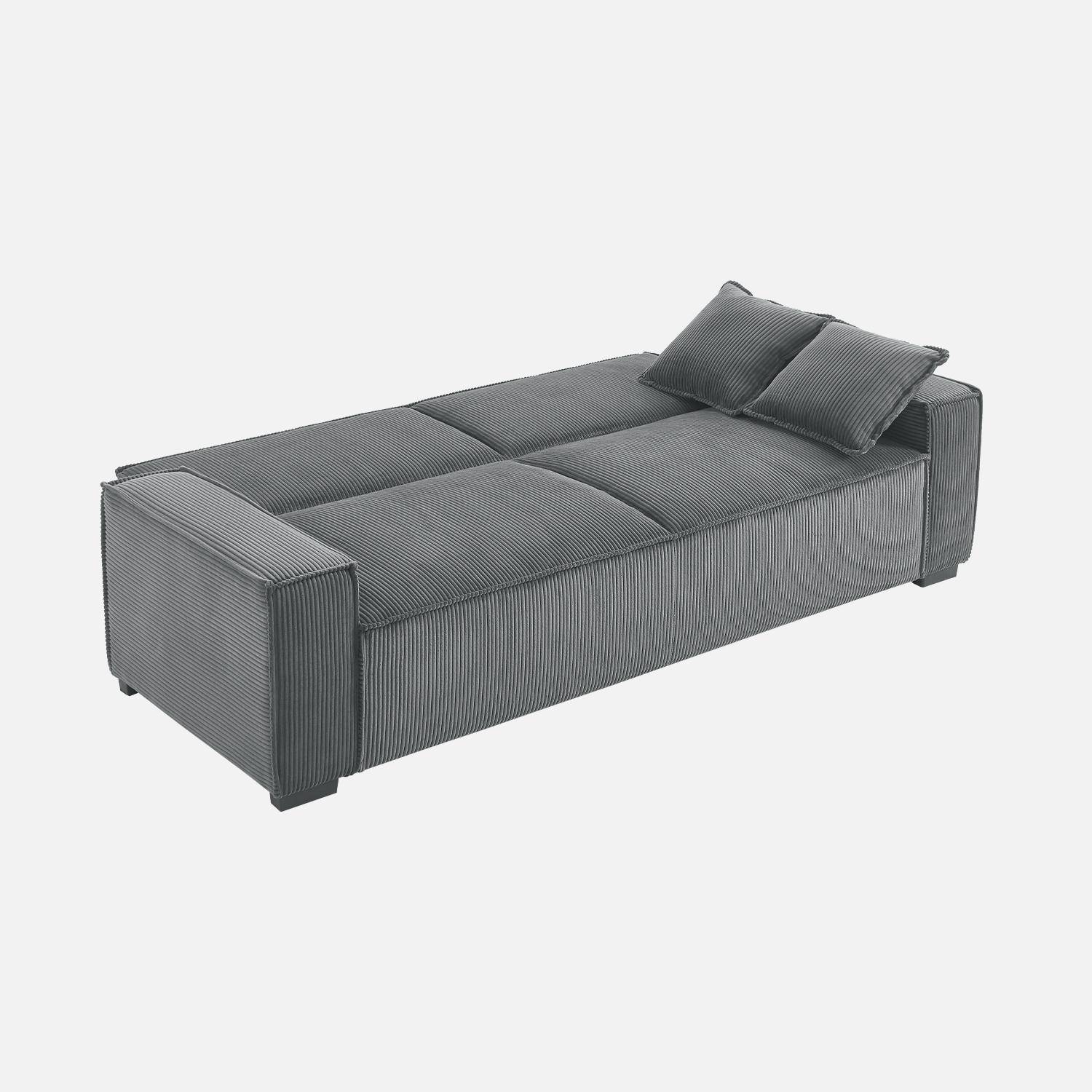 Canapé convertible 3 places gris foncé velours côtelé L 231 x P 96,5 x H 80cm,sweeek,Photo6