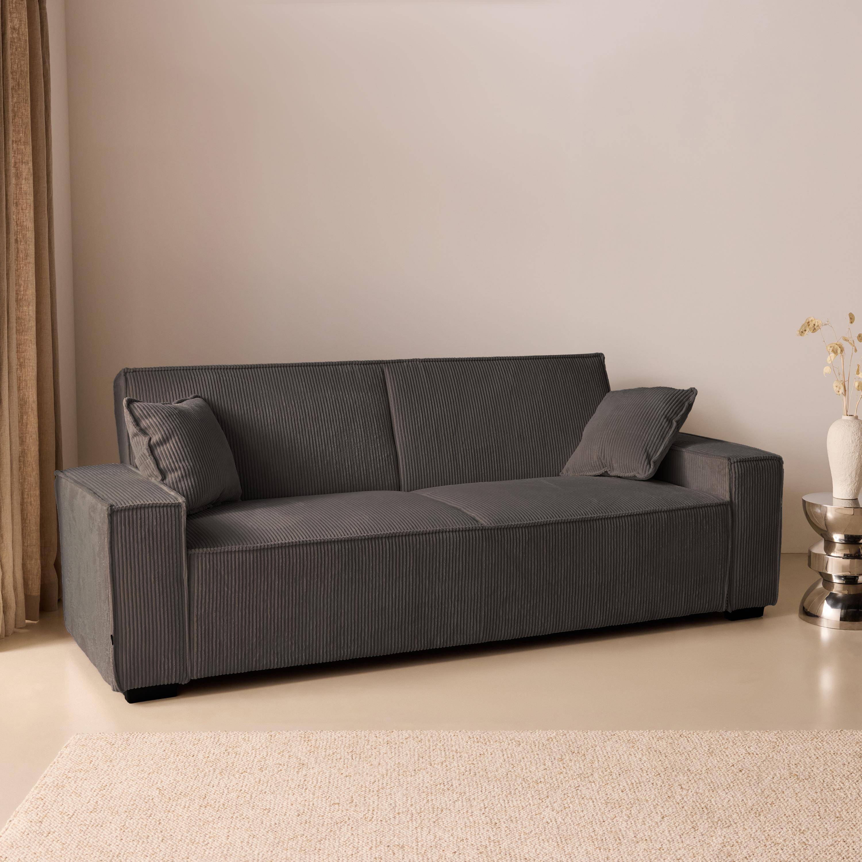 Schlafsofa 3-Sitzer mit dunkelgrauem Cordbezug B 231 x T 96,5 x H 80 cm - Feel,sweeek,Photo2