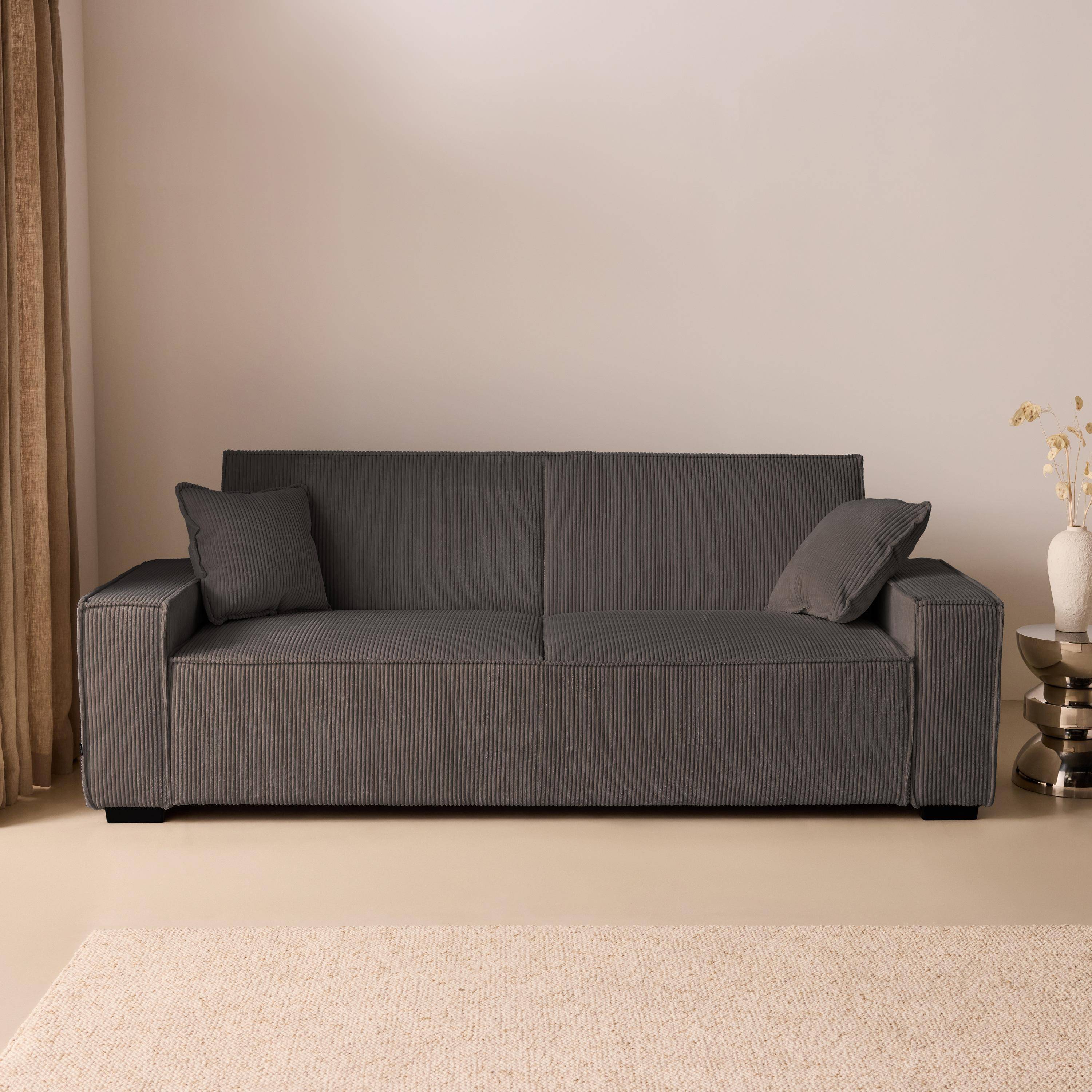 Schlafsofa 3-Sitzer mit dunkelgrauem Cordbezug B 231 x T 96,5 x H 80 cm - Feel Photo1