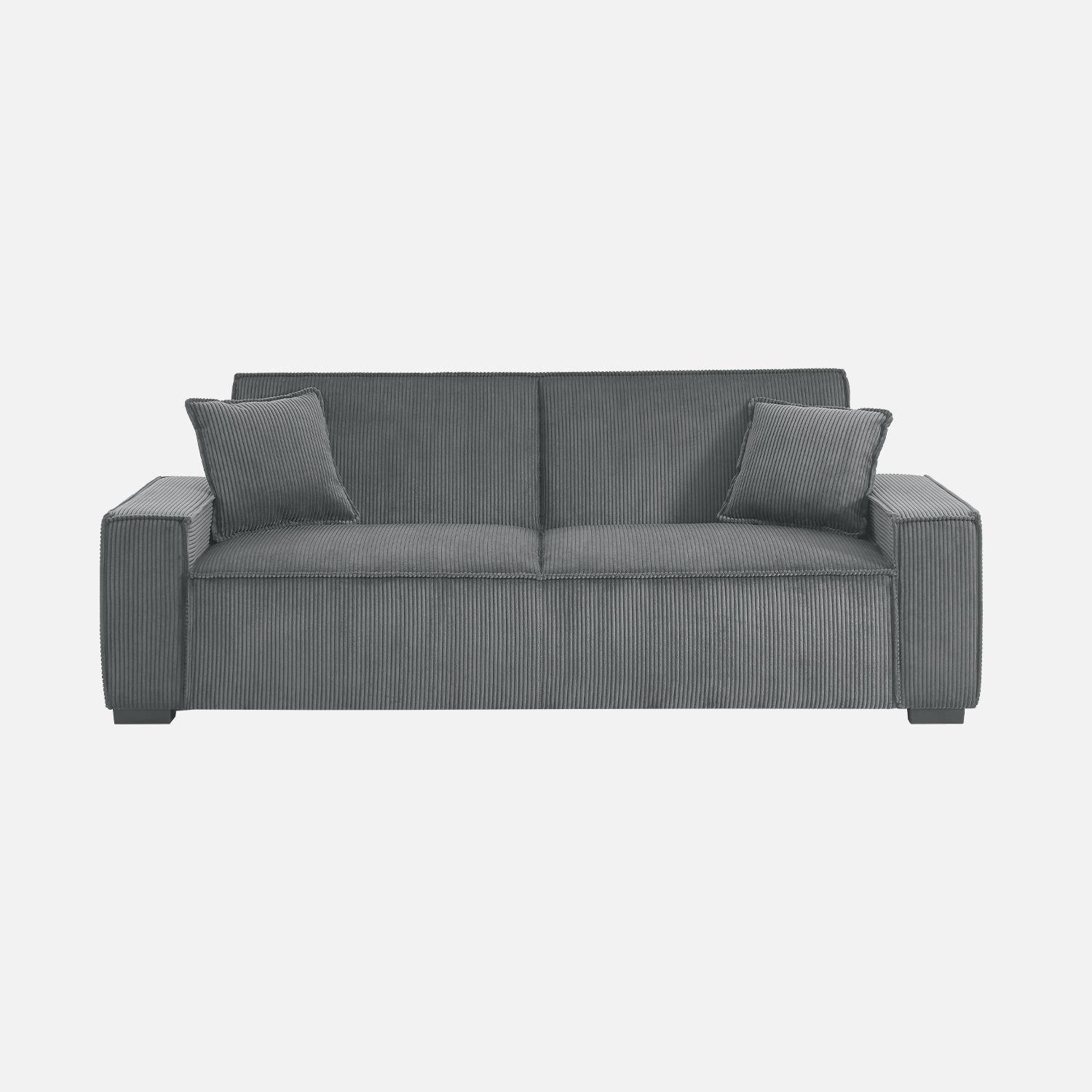 Canapé convertible 3 places gris foncé velours côtelé L 231 x P 96,5 x H 80cm Photo4