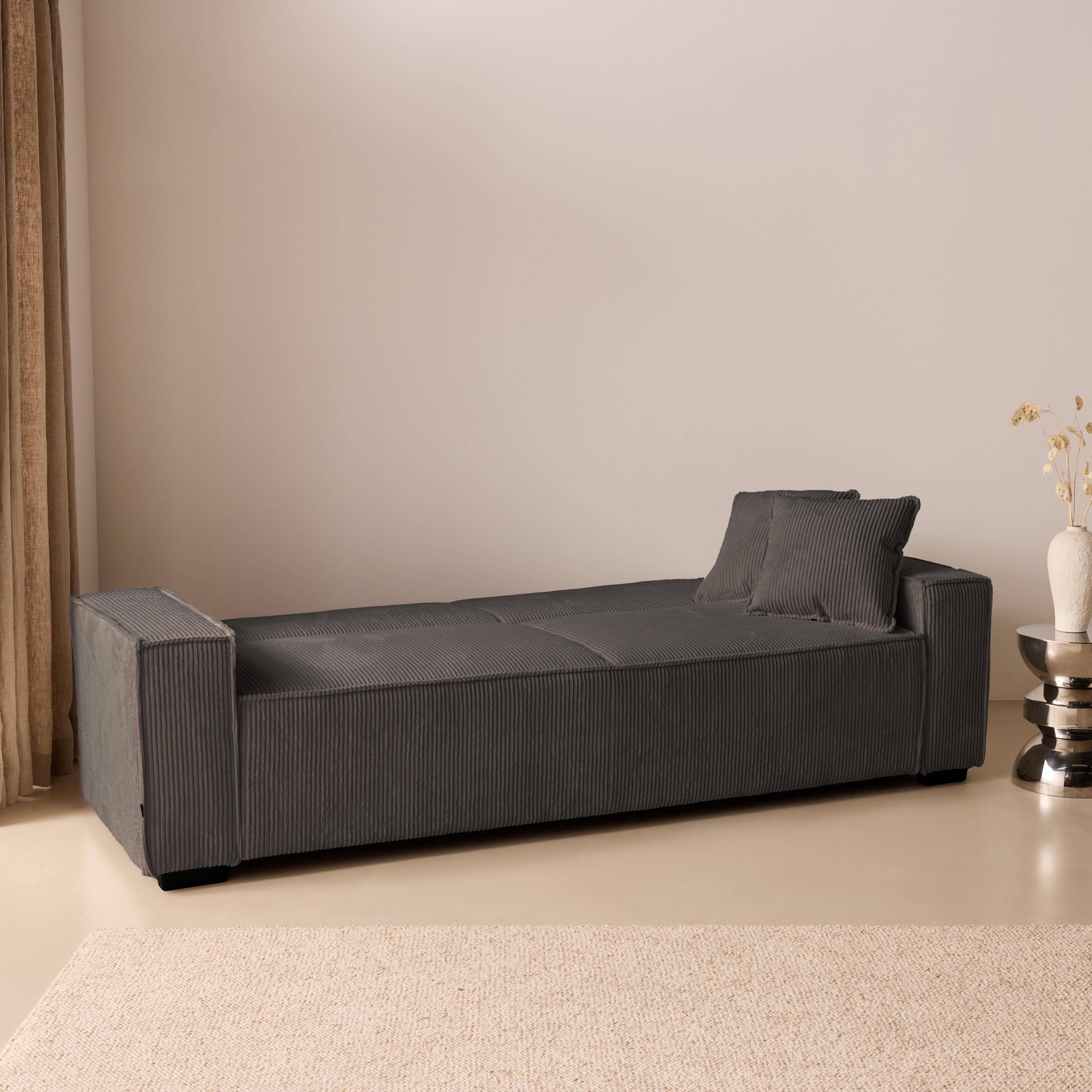 Schlafsofa 3-Sitzer mit dunkelgrauem Cordbezug B 231 x T 96,5 x H 80 cm - Feel Photo5