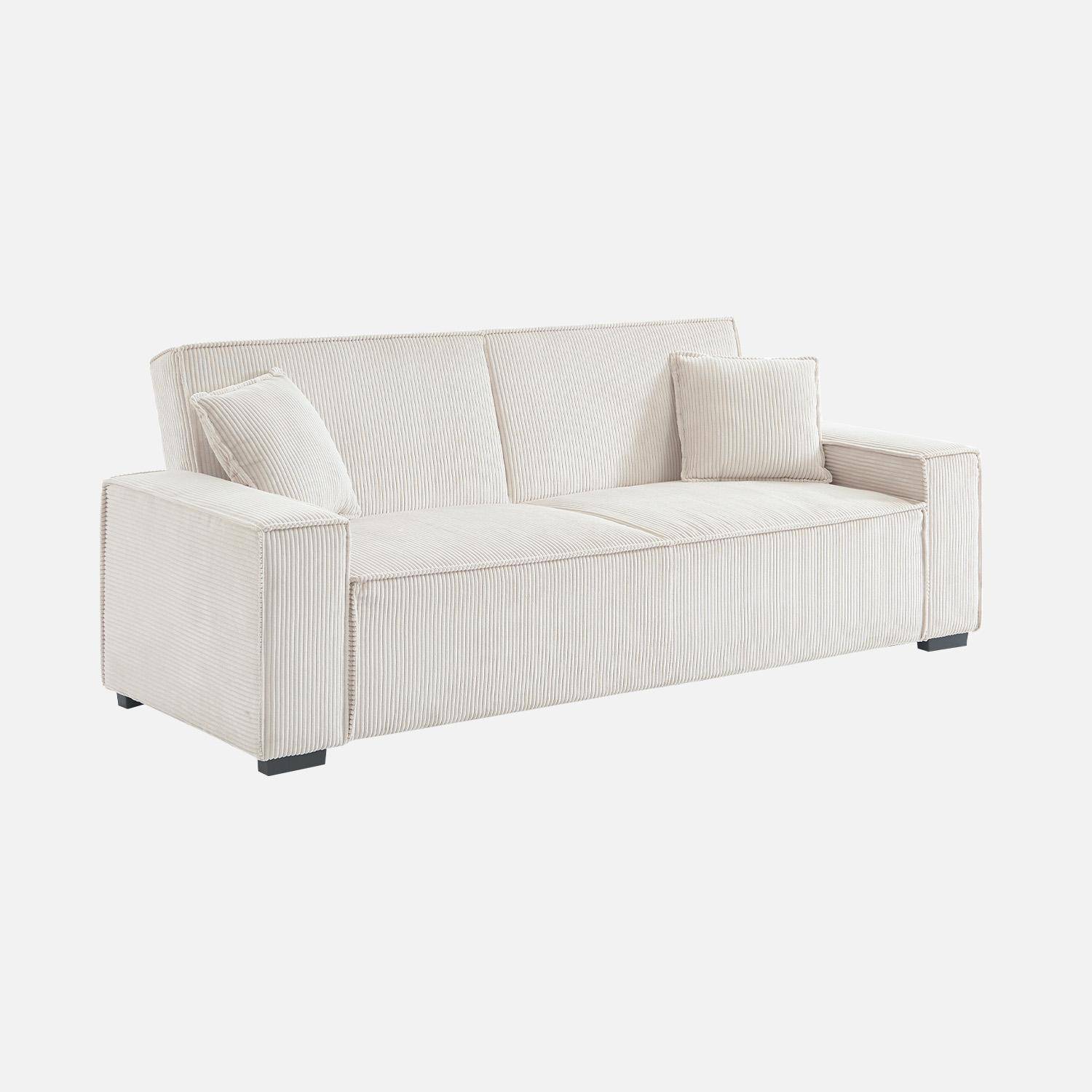 3-zits witte corduroy slaapbank B 231 x D 96,5 x H 80cm Photo7