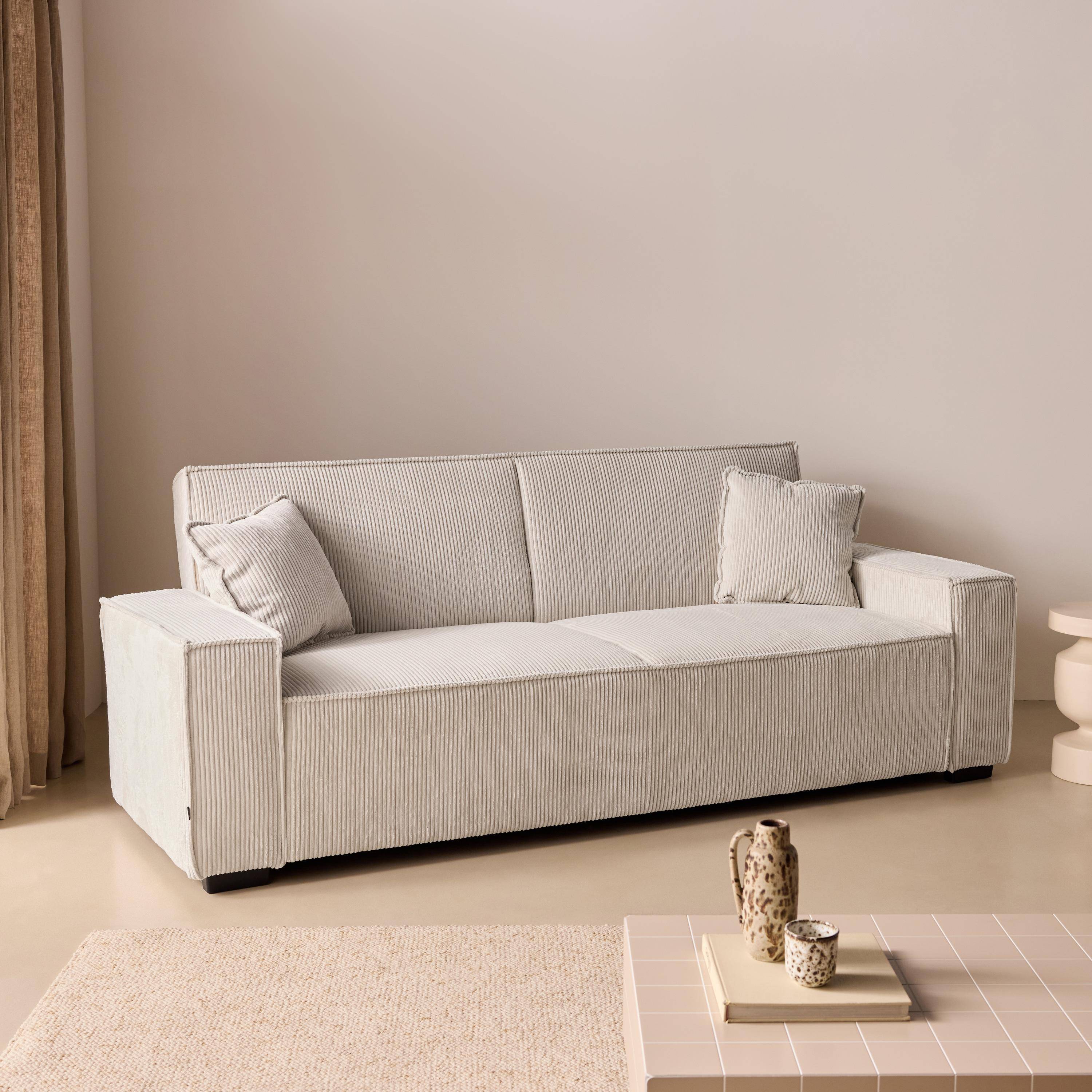 3-zits witte corduroy slaapbank B 231 x D 96,5 x H 80cm,sweeek,Photo2