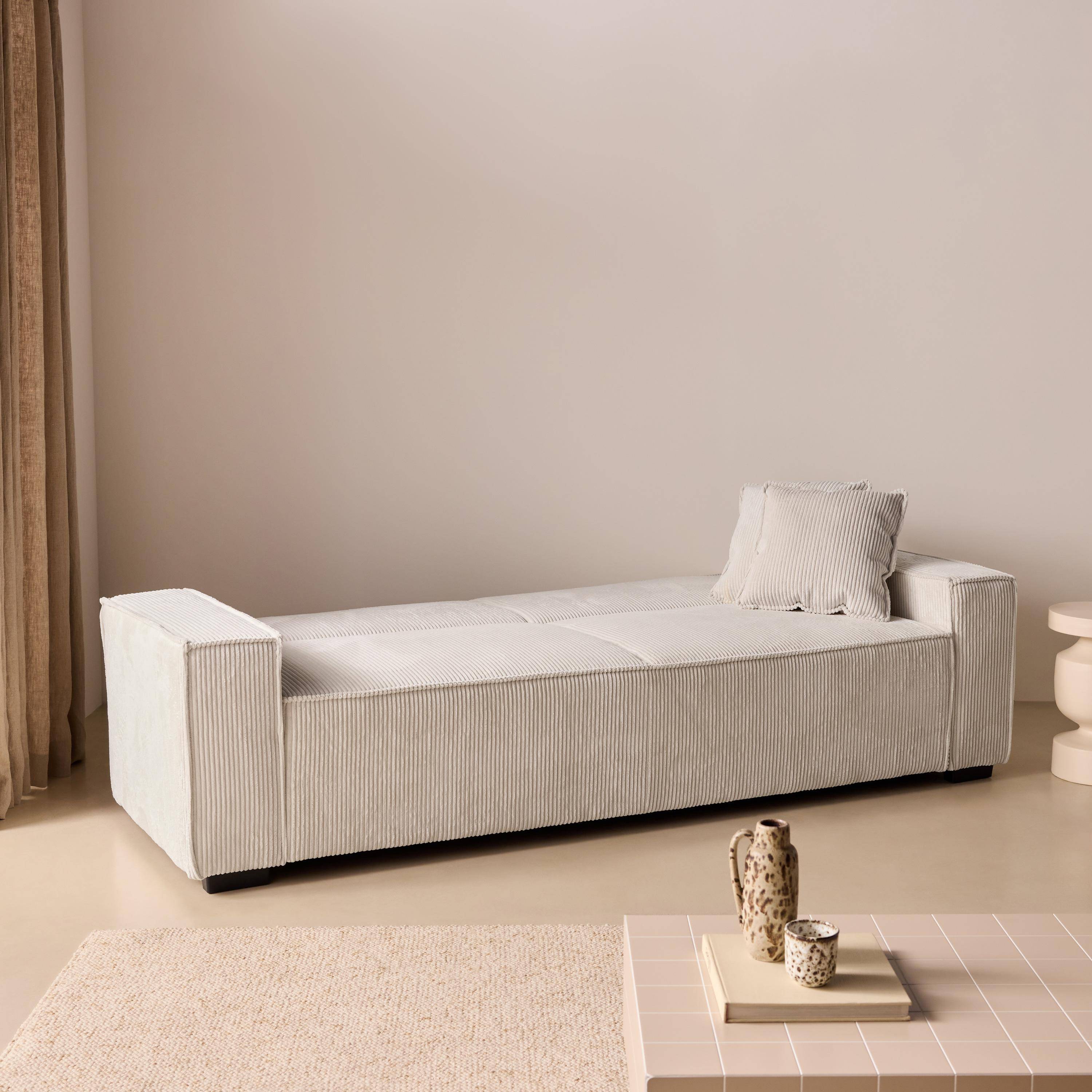 3-zits witte corduroy slaapbank B 231 x D 96,5 x H 80cm Photo3