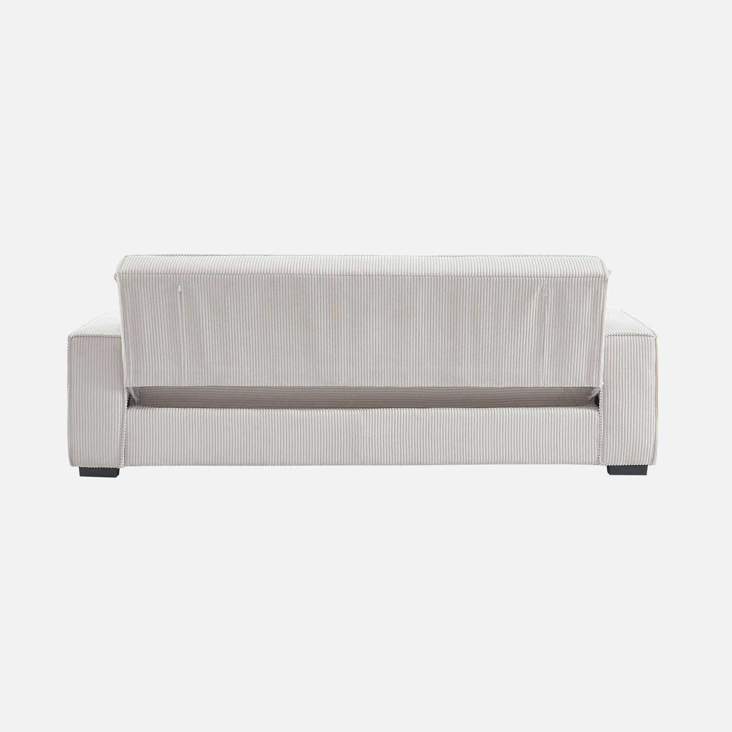 Canapé convertible 3 places blanc crème velours côtelé L 231 x P 96,5 x H 80cm,sweeek,Photo7