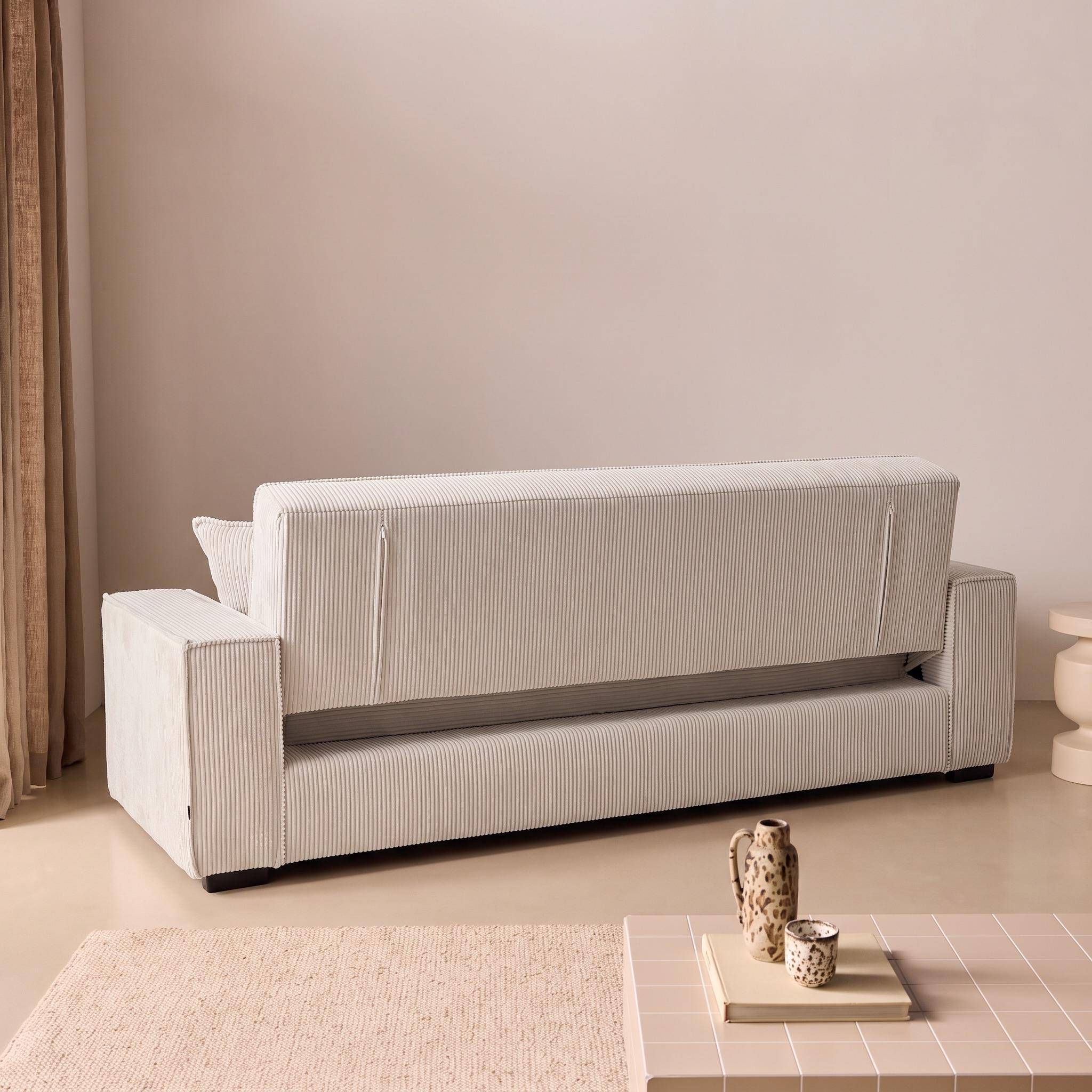3-zits witte corduroy slaapbank B 231 x D 96,5 x H 80cm,sweeek,Photo6