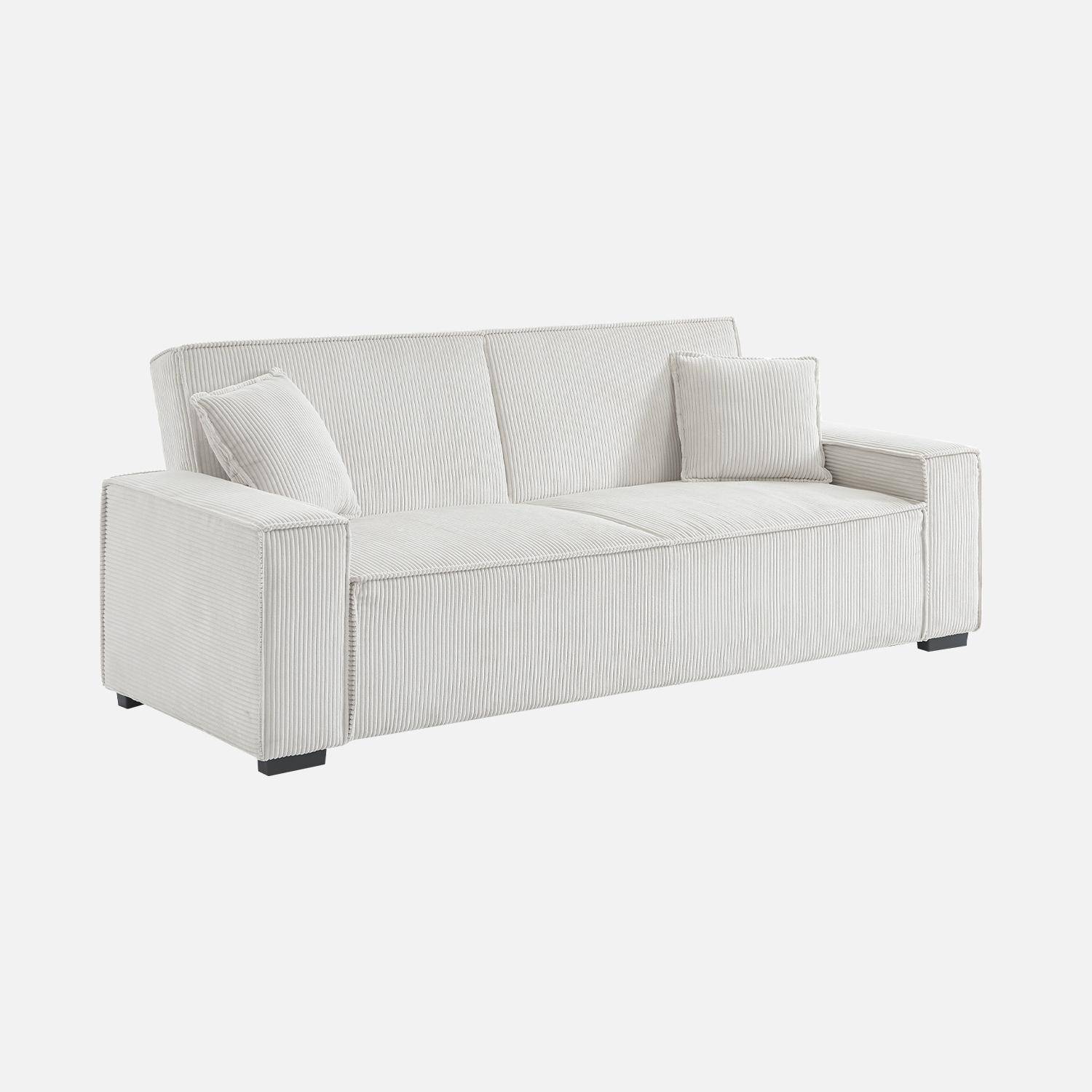 Canapé convertible 3 places blanc crème velours côtelé L 231 x P 96,5 x H 80cm,sweeek,Photo3