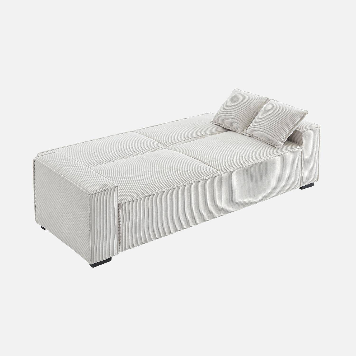 Canapé convertible 3 places blanc crème velours côtelé L 231 x P 96,5 x H 80cm,sweeek,Photo6