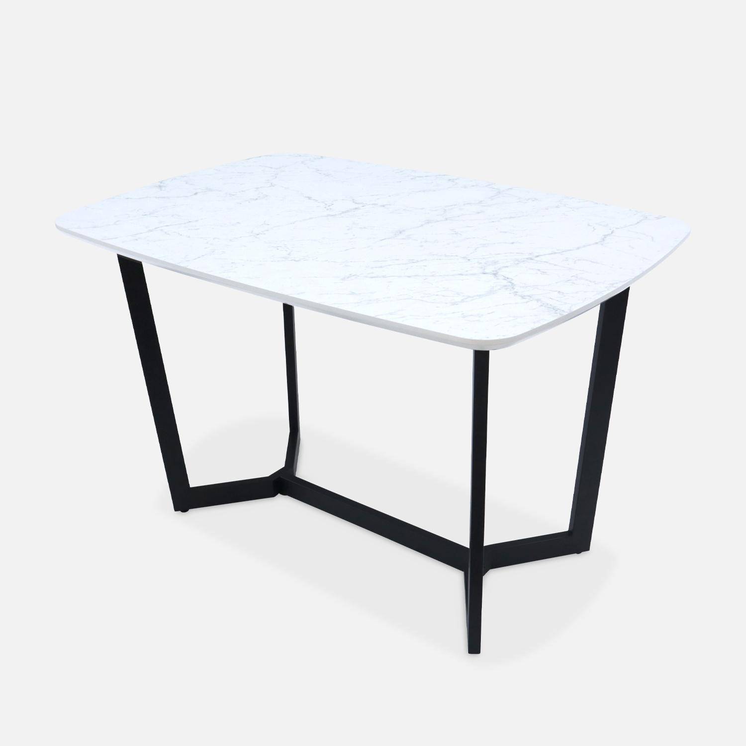  Table à manger 4 à 6 places effet marbre, pieds métal noir, 120cm  Photo1