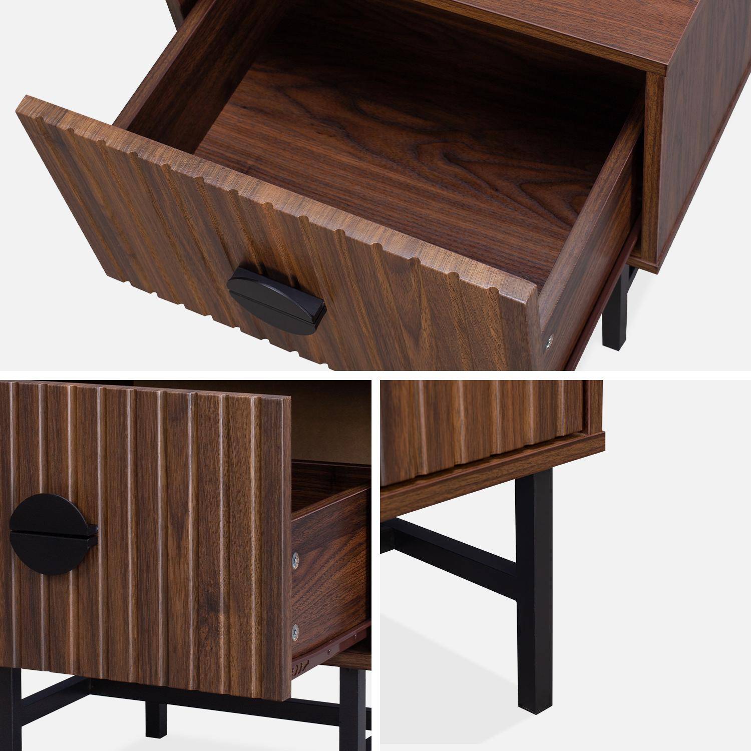Table de chevet effet bois foncé décor bois rainuré, un tiroir, L 48 x l 39 x H 50cm,sweeek,Photo4