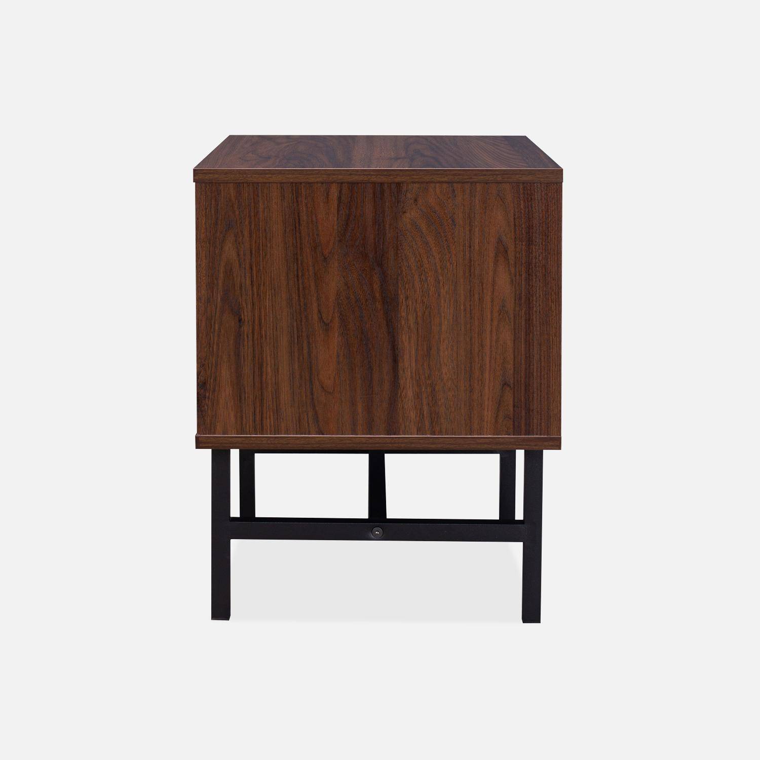 Table de chevet effet bois foncé décor bois rainuré, un tiroir, L 48 x l 39 x H 50cm,sweeek,Photo3