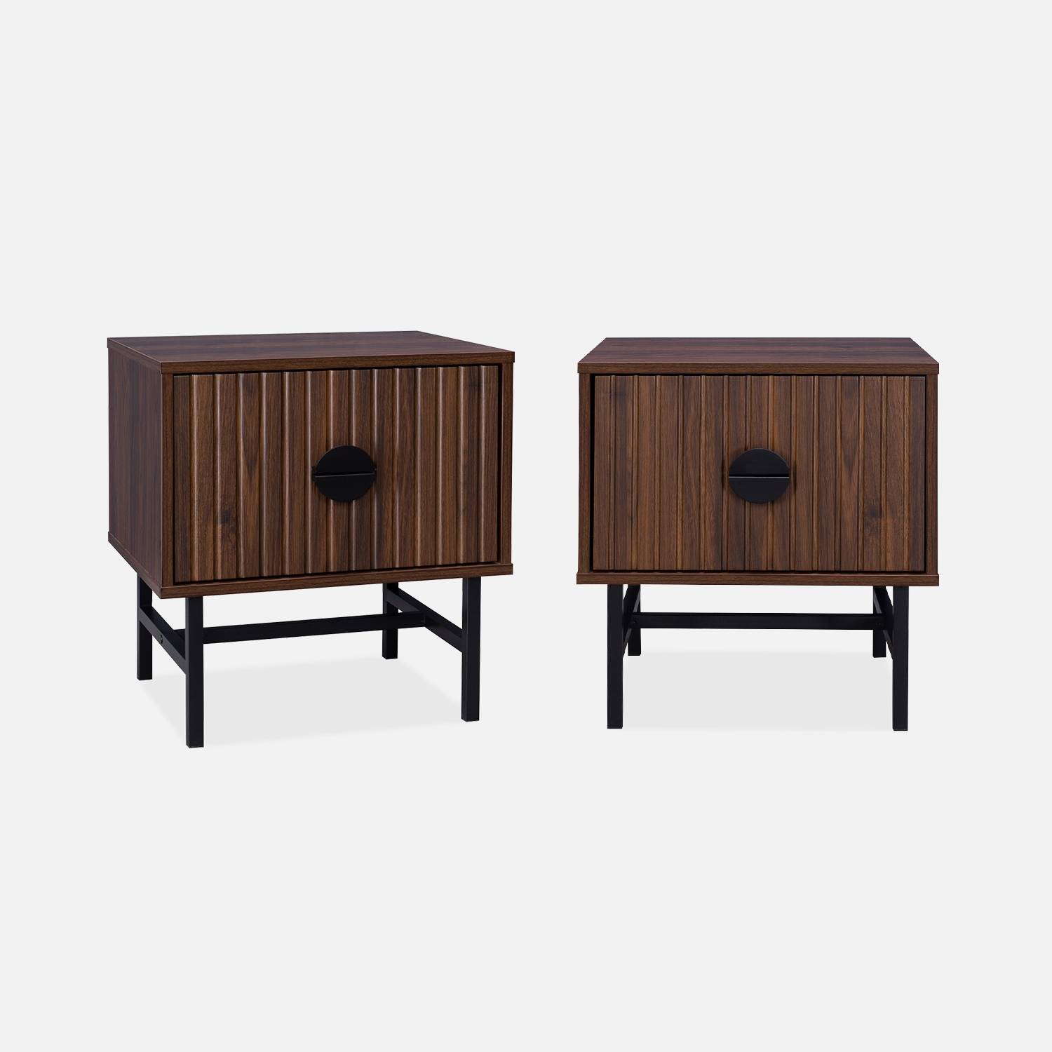 Conjunto de 2 mesas de cabeceira com efeito de madeira escura, 1 gaveta| sweeek