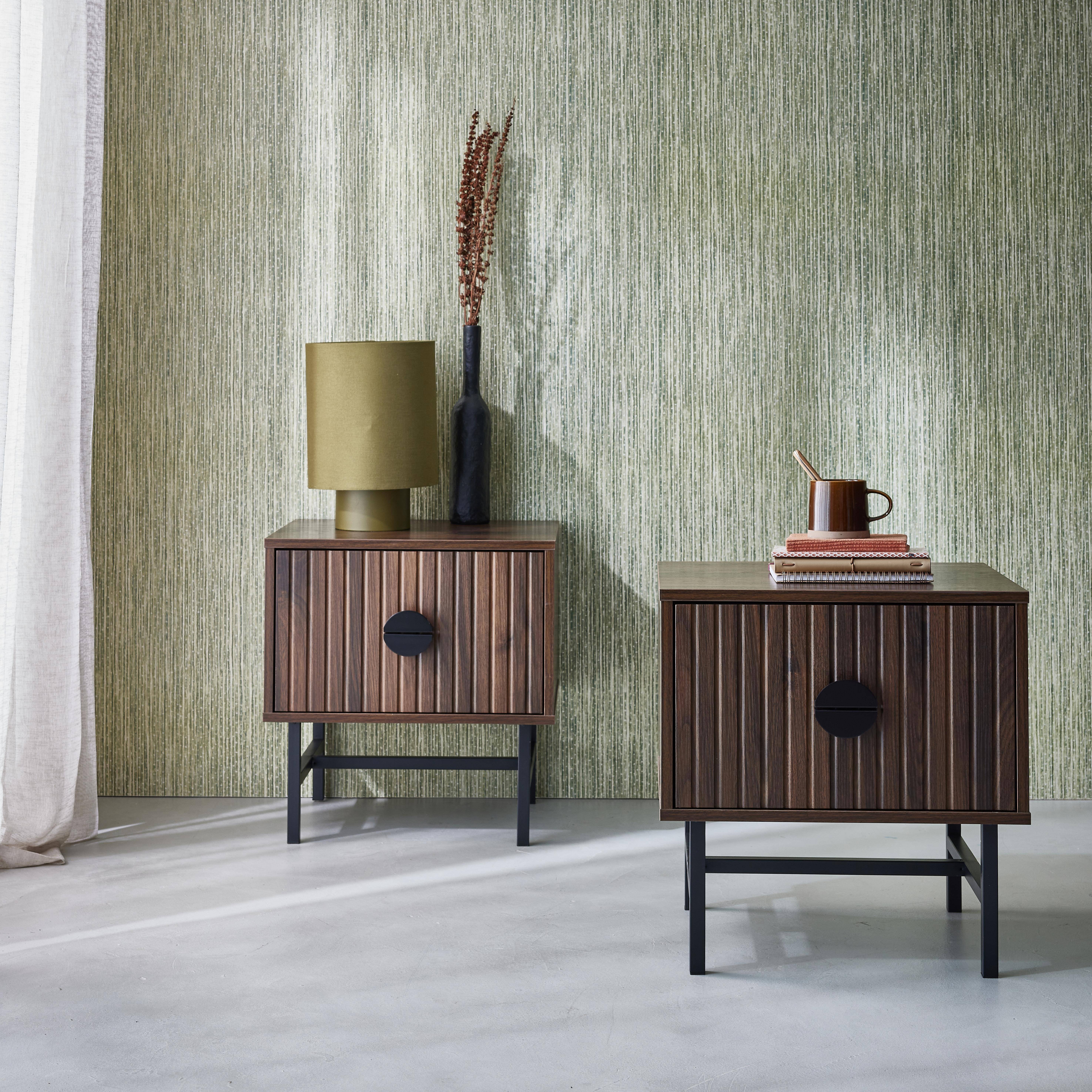 Set of 2 dark wood effect bedside tables, one drawer, L 48 x W 39 x H 50cm Photo1