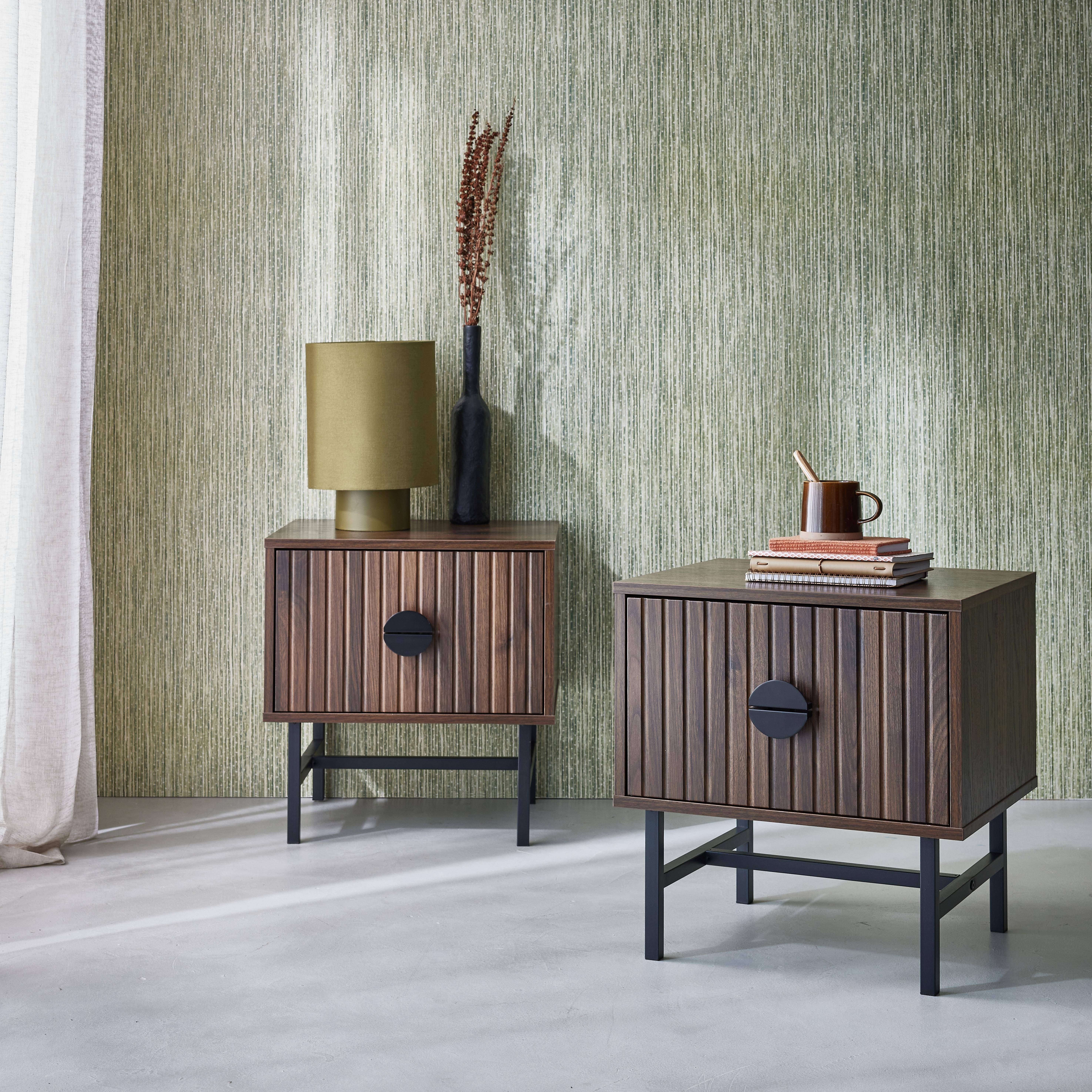 Set di 2 comodino effetto legno scanalato, Bazalt, Marrone scuro naturale, 48x39x50 cm,sweeek,Photo2