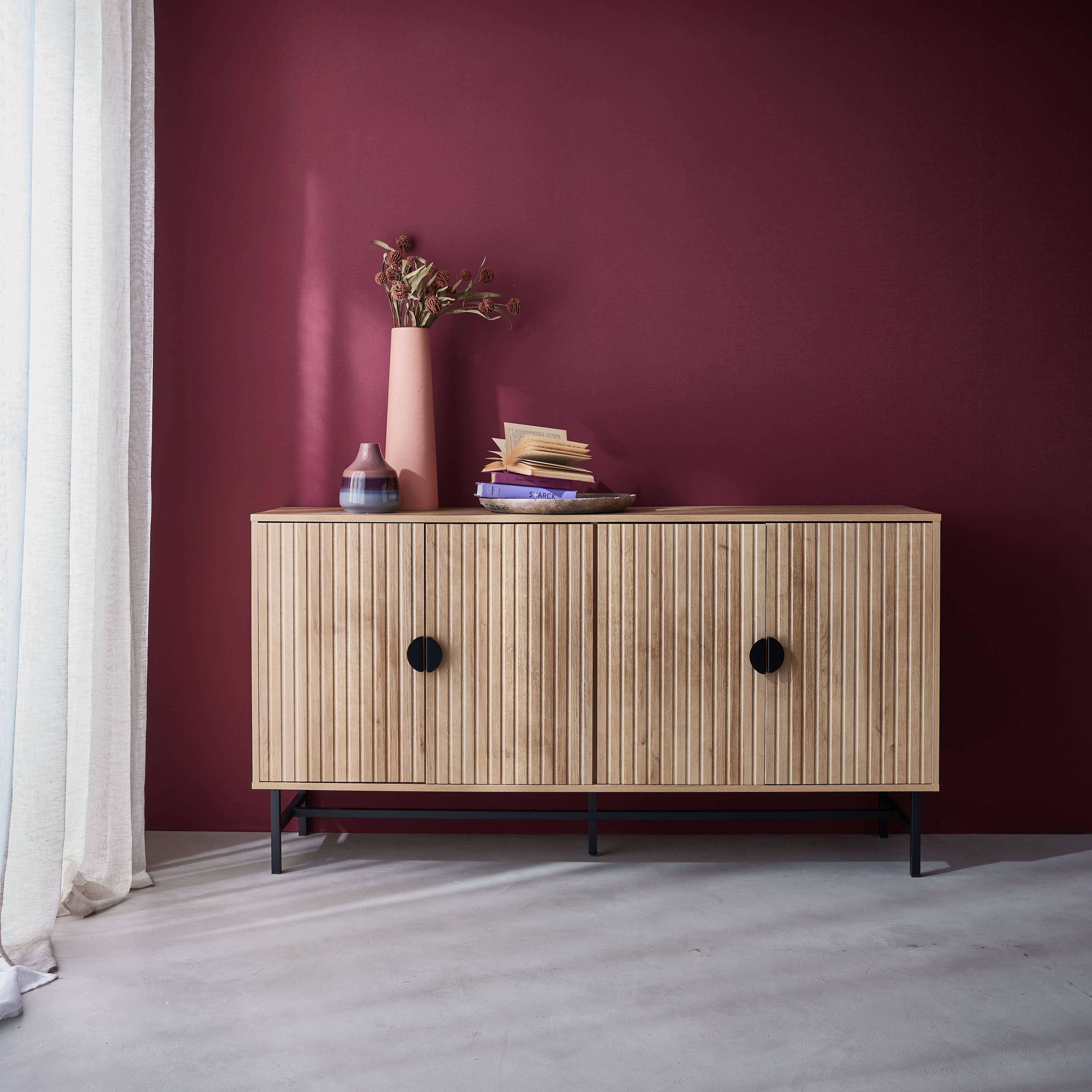  Credenza effetto rovere, Bazalt, quattro ante, due ripiani, L 157,5 x L 39 x H 83cm Photo1