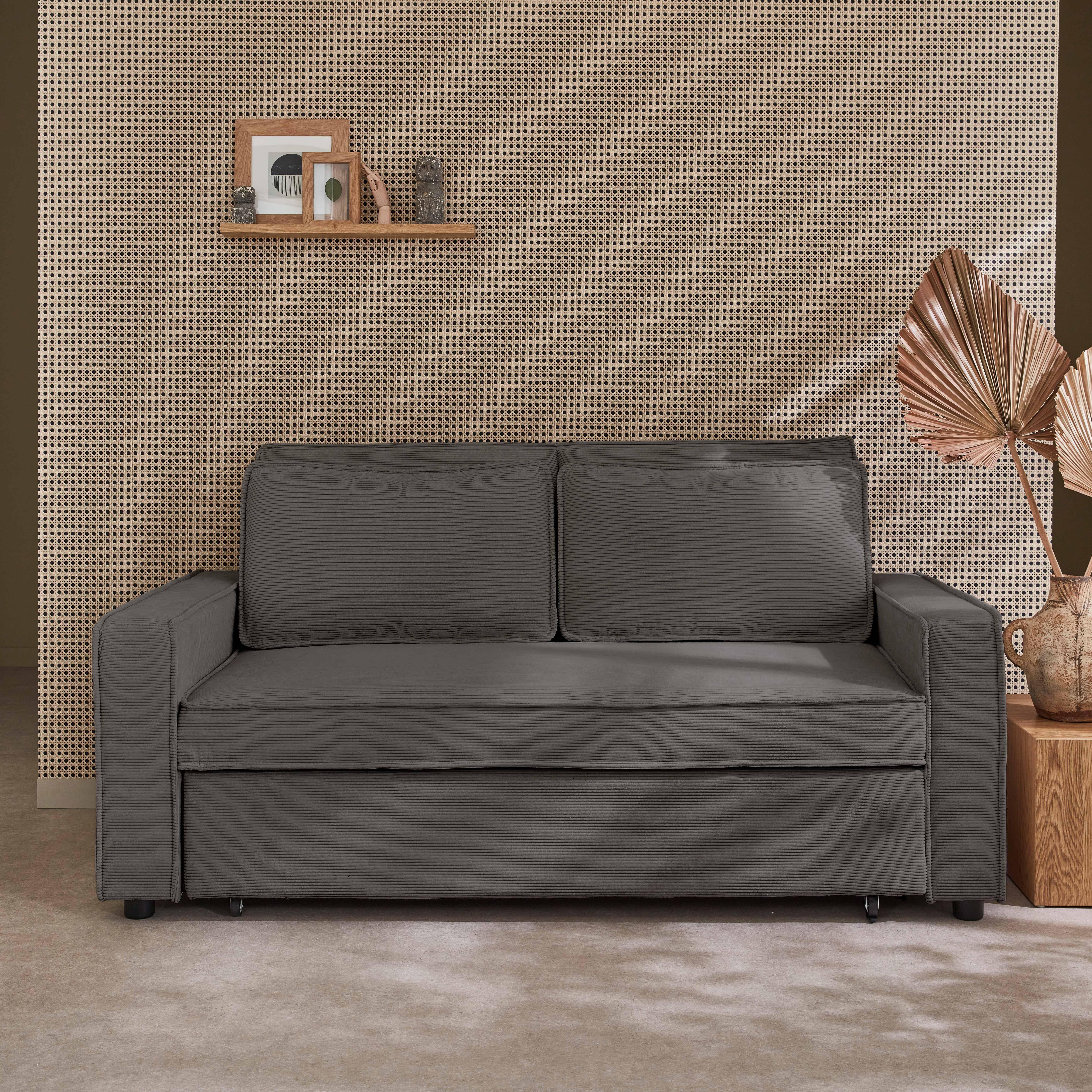 Schlafsofa 3-Sitzer mit grauem Cordbezug, B 172,5 x T 91,5 x 88,5cm - Chill,sweeek,Photo1