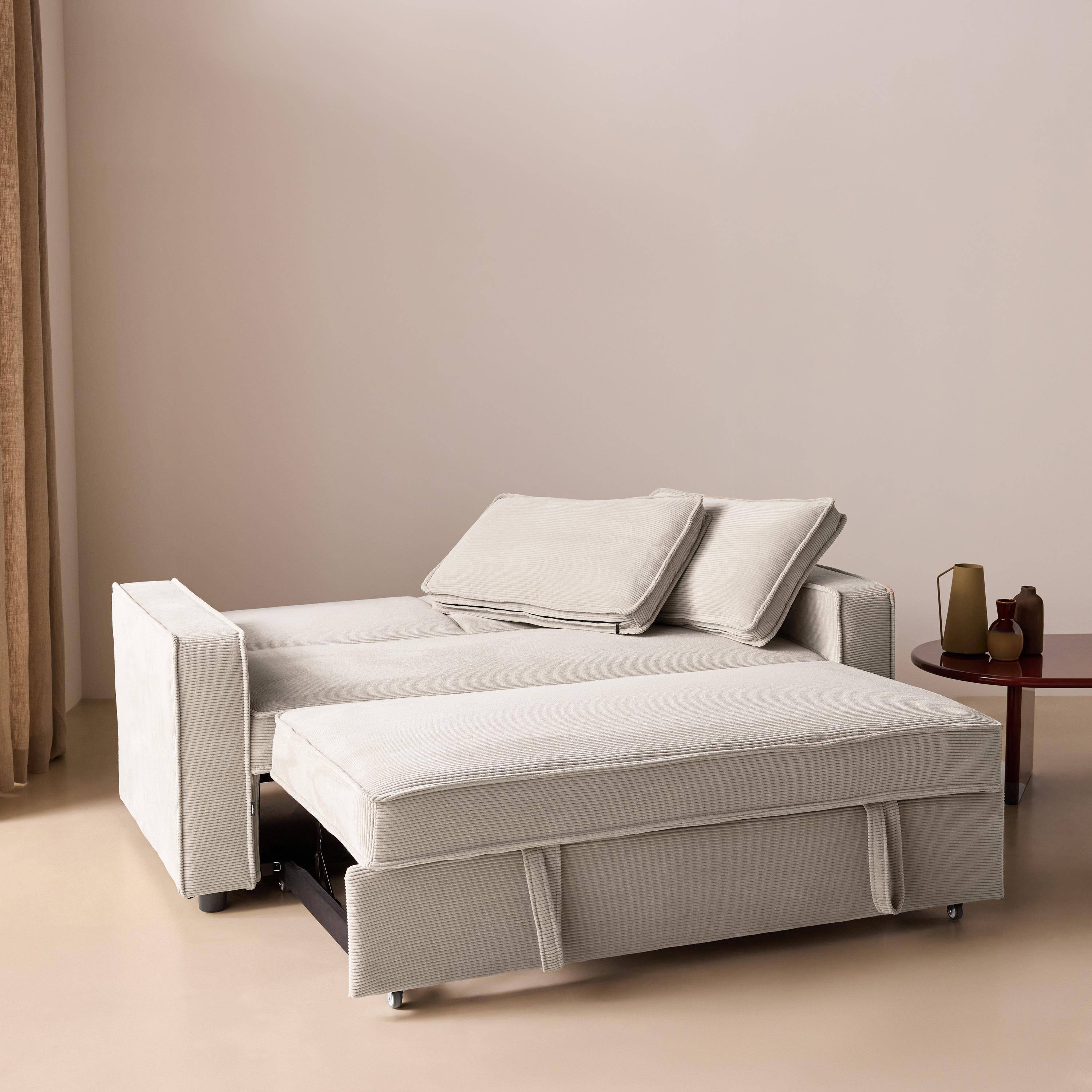 Divano letto in velluto a coste, 2 posti Crema - 172.5x91.5x88.5 cm Photo4